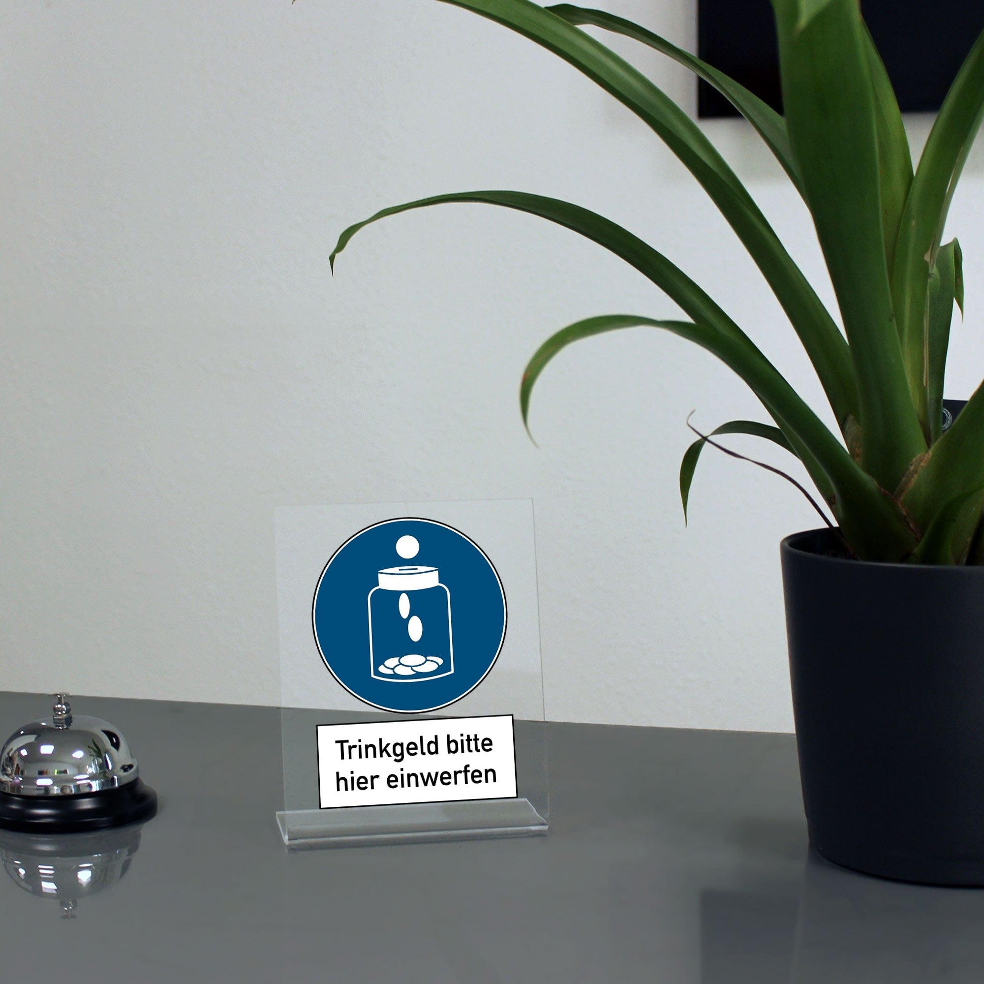 Acrylaufsteller "Trinkgeld bitte hier einwerfen" (ca.100x150 mm)