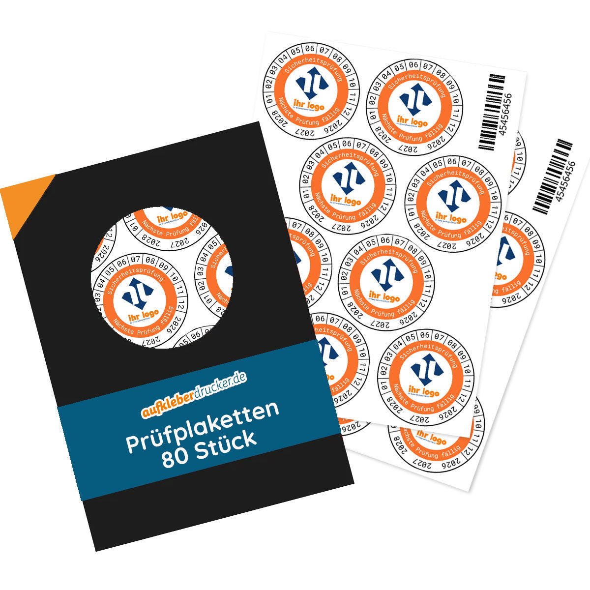 80 Stück Orafol Prüfplaketten, 35 mm Monats- und Jahres Siegel mit Logo, für Fahrzeugprüfung und Wartung.