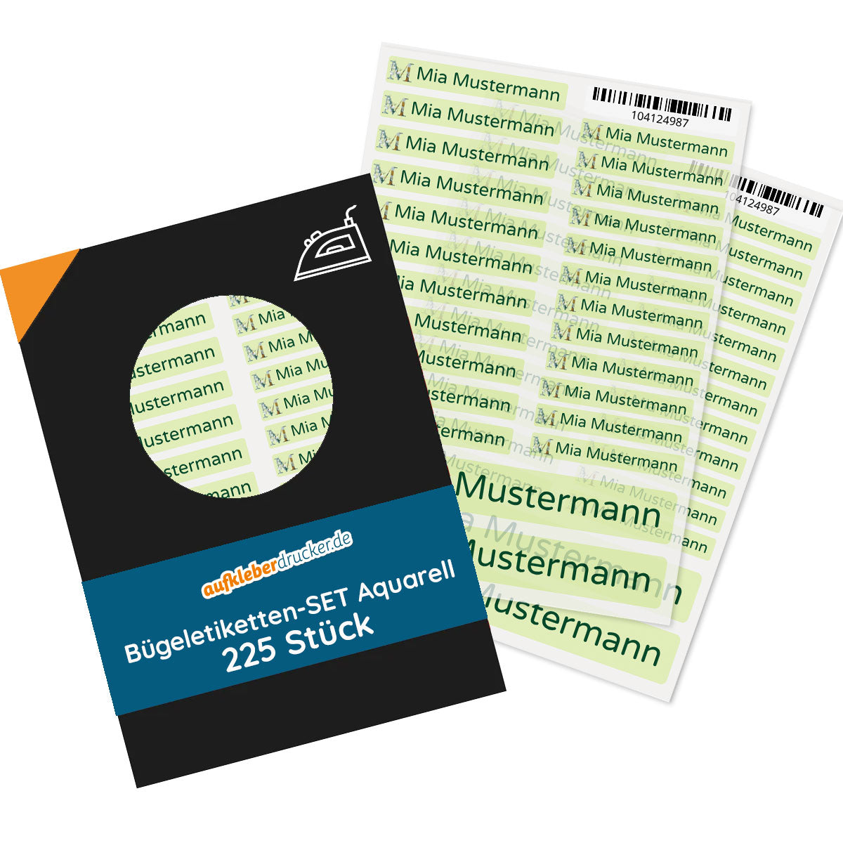 Bügeletiketten "Aquarell" von aufkleberdrucker.de, 225 Stück, bunte und individuelle Etiketten für Textilien.