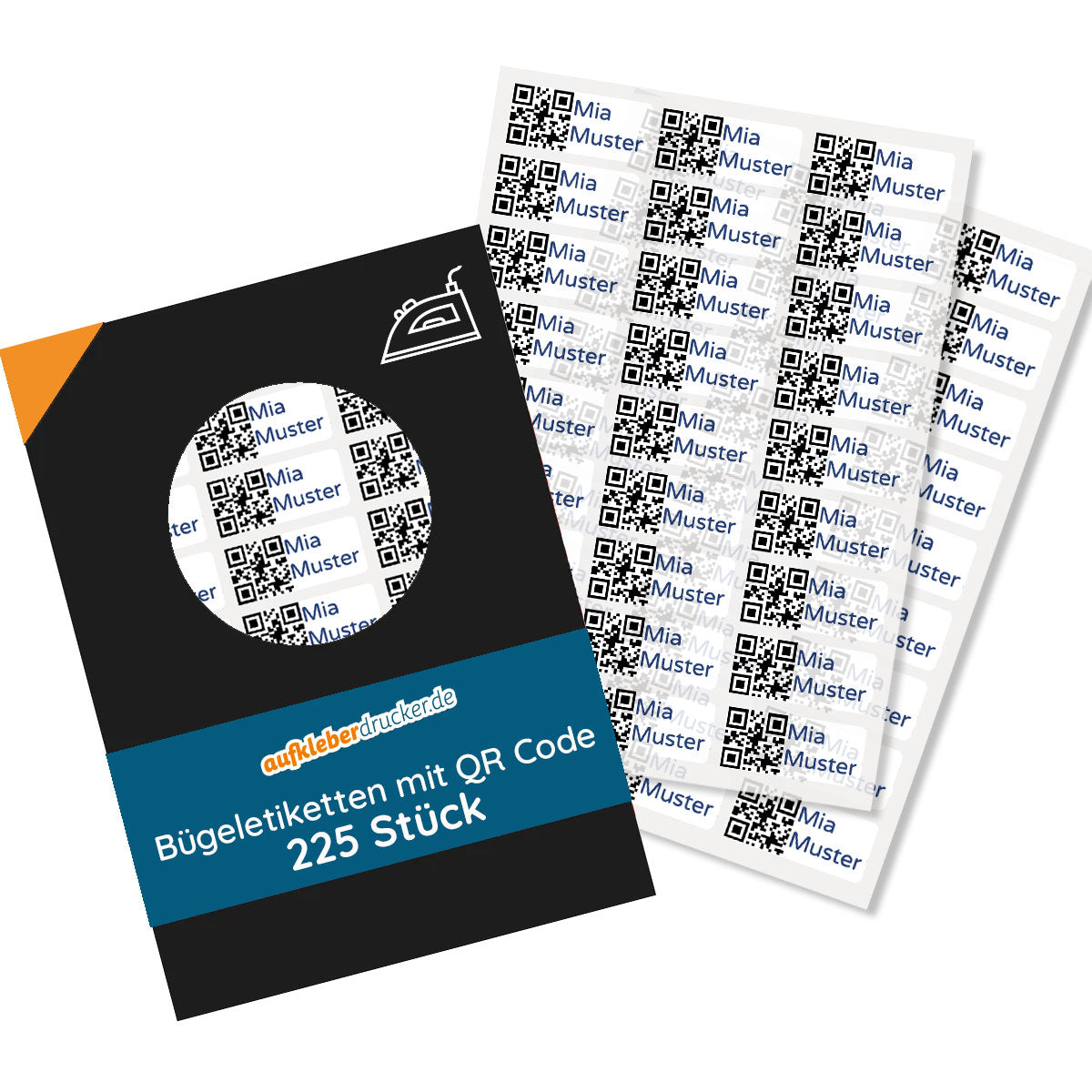 225 Bügeletiketten mit QR-Code, 30x13 mm, aufkleberdrucker.de, weiße Etiketten mit QR-Codes zum Beschriften und Scannen