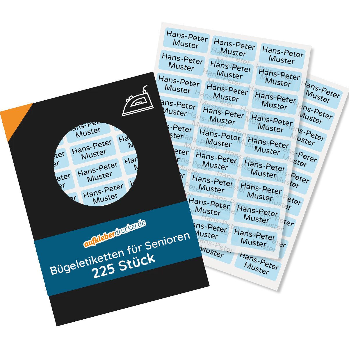 Bügeletiketten für Senioren, 30 × 13 mm, Kennzeichnungsetiketten aufkleberdrucker.de, ideal für Alten- und Pflegeheime