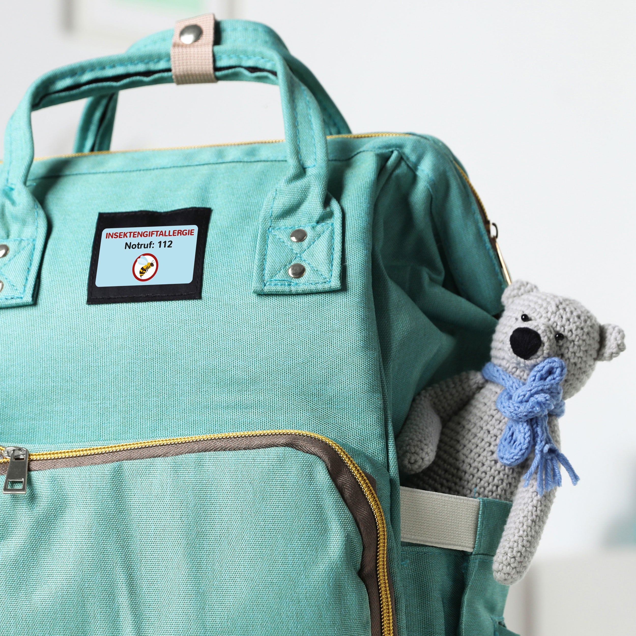 Aufkleber "Allergien & Unverträglichkeiten" in 47x26 mm, 100 Stück, mit individuellem Text, auf Allergieetiketten für Lebensmittel.