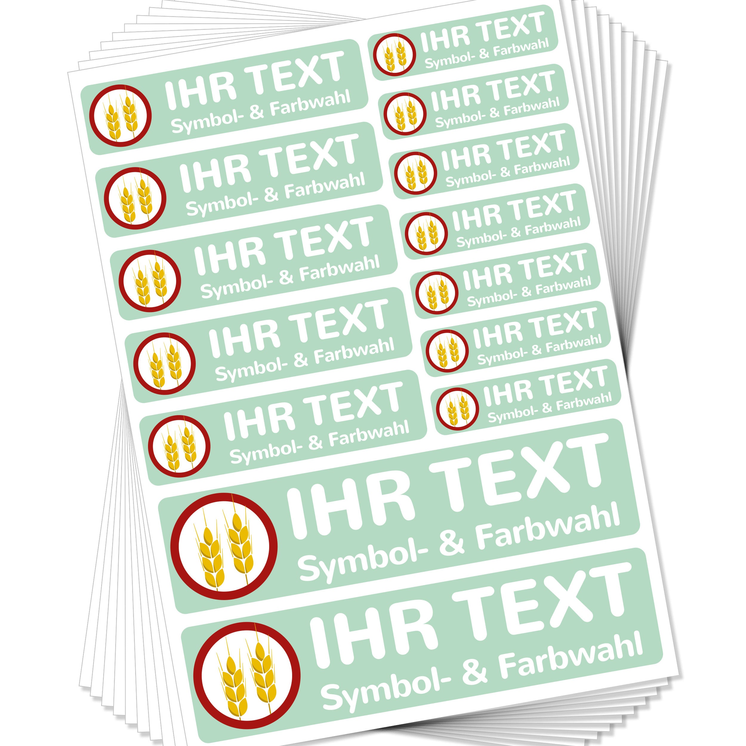 Kinder-Namensaufkleber mit Allergie- und Unverträglichkeitsmerkmalen, bunt bedruckt, für sichere Kennzeichnung bei aufkleberdrucker.de