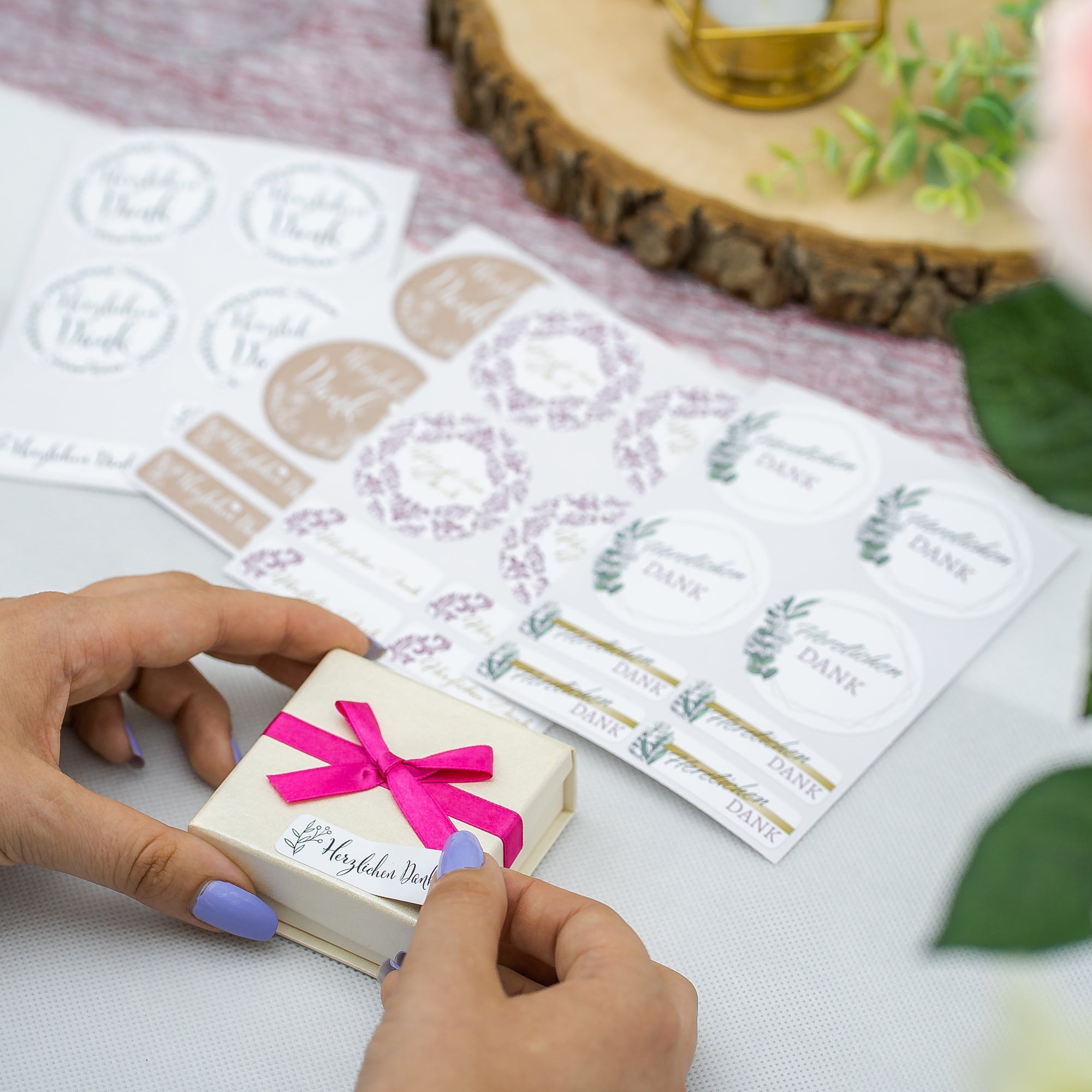 Aufkleber für Hochzeit "Eukalyptus" (Set mit 80 Aufklebern in verschiedenen Größen & Texte)