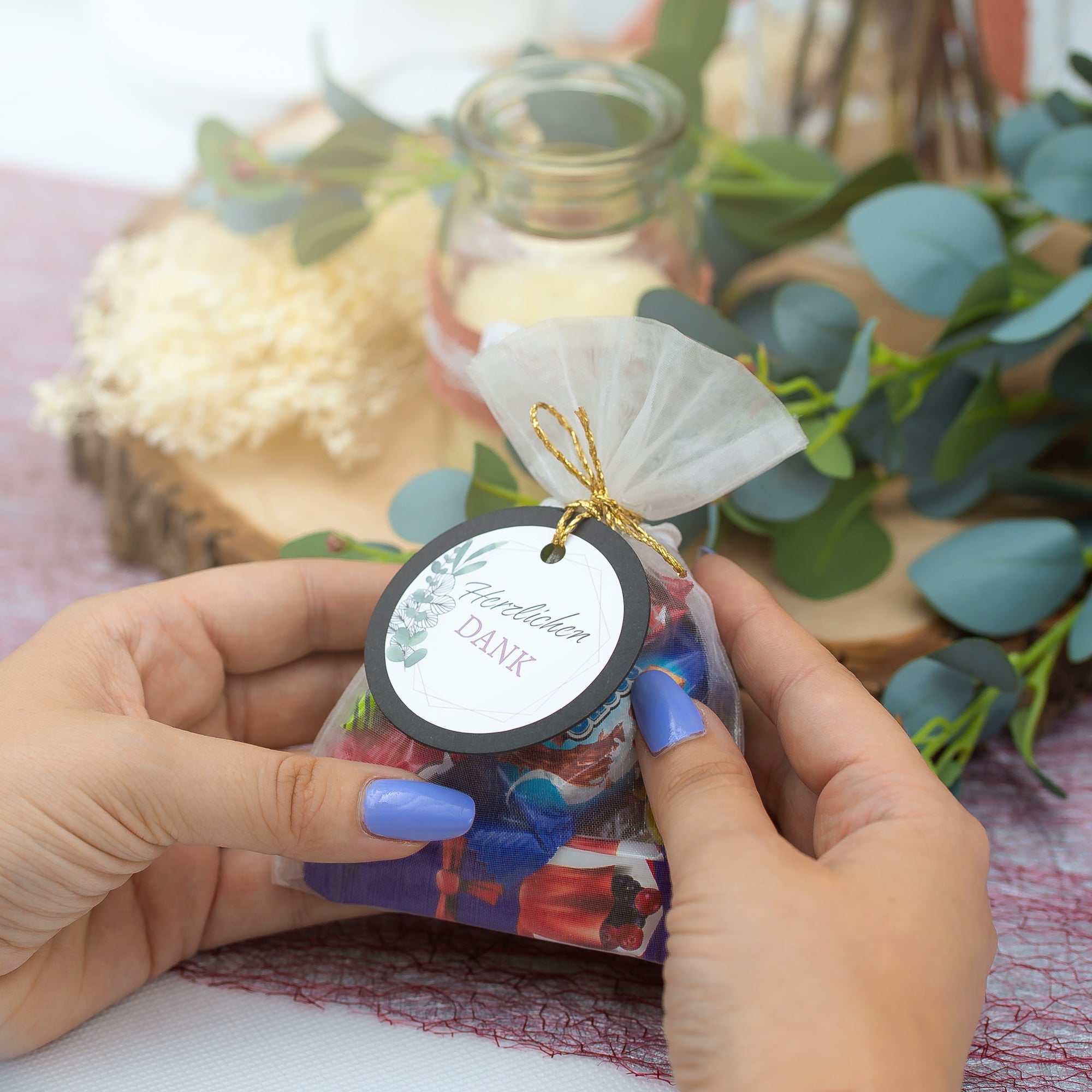 Aufkleber für Hochzeit "Eukalyptus" (Set mit 80 Aufklebern in verschiedenen Größen & Texte)