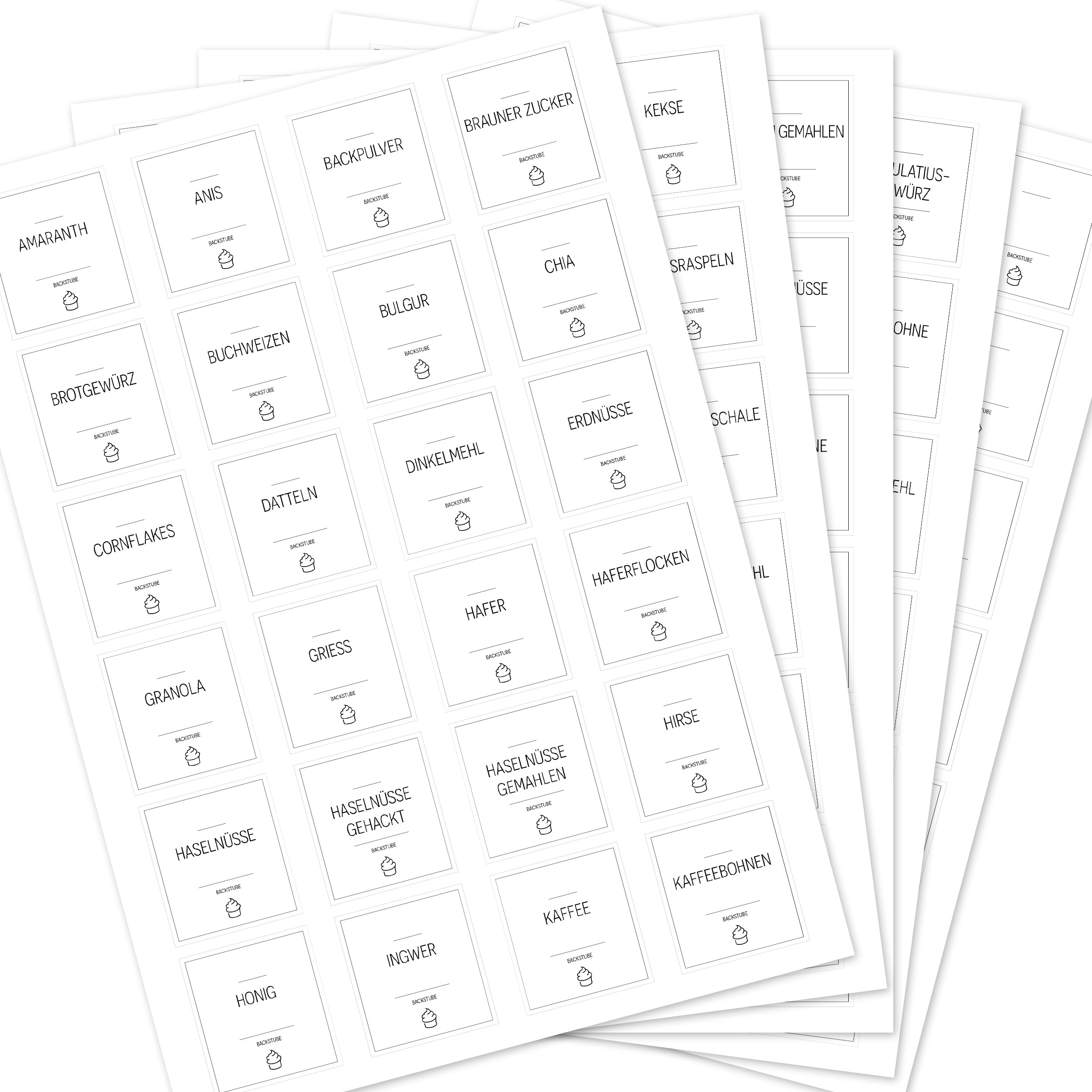 Weiße, eckige Back-Etiketten für Backzutaten, Set mit 120 Aufklebern, ideal für die Organisation in der Backstube