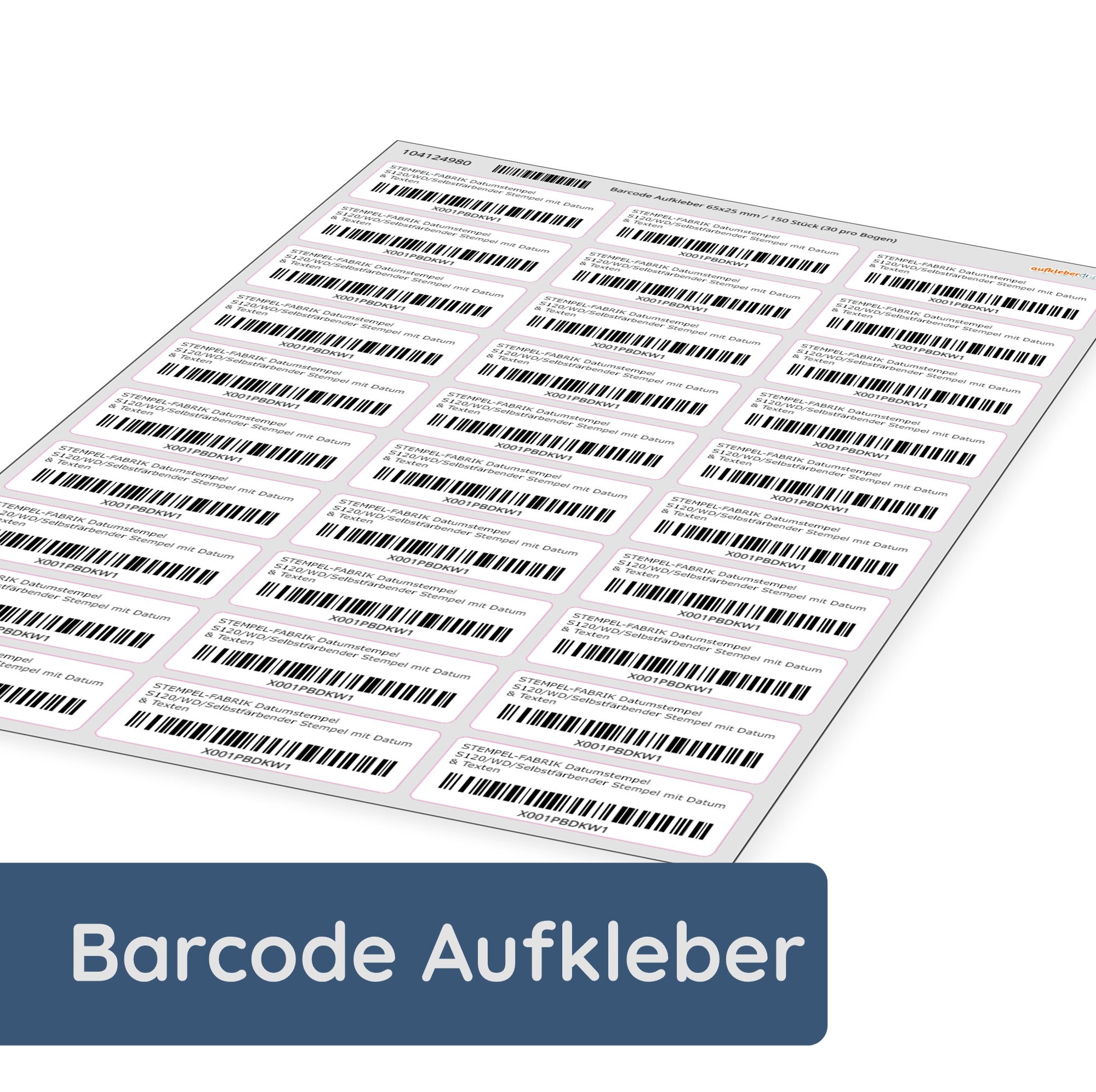 Mattierte Barcode-Aufkleber 65x25 mm von aufkleberdrucker.de, 150 Stück auf 5 A3-Bögen, für Etiketten und Kennzeichnungen