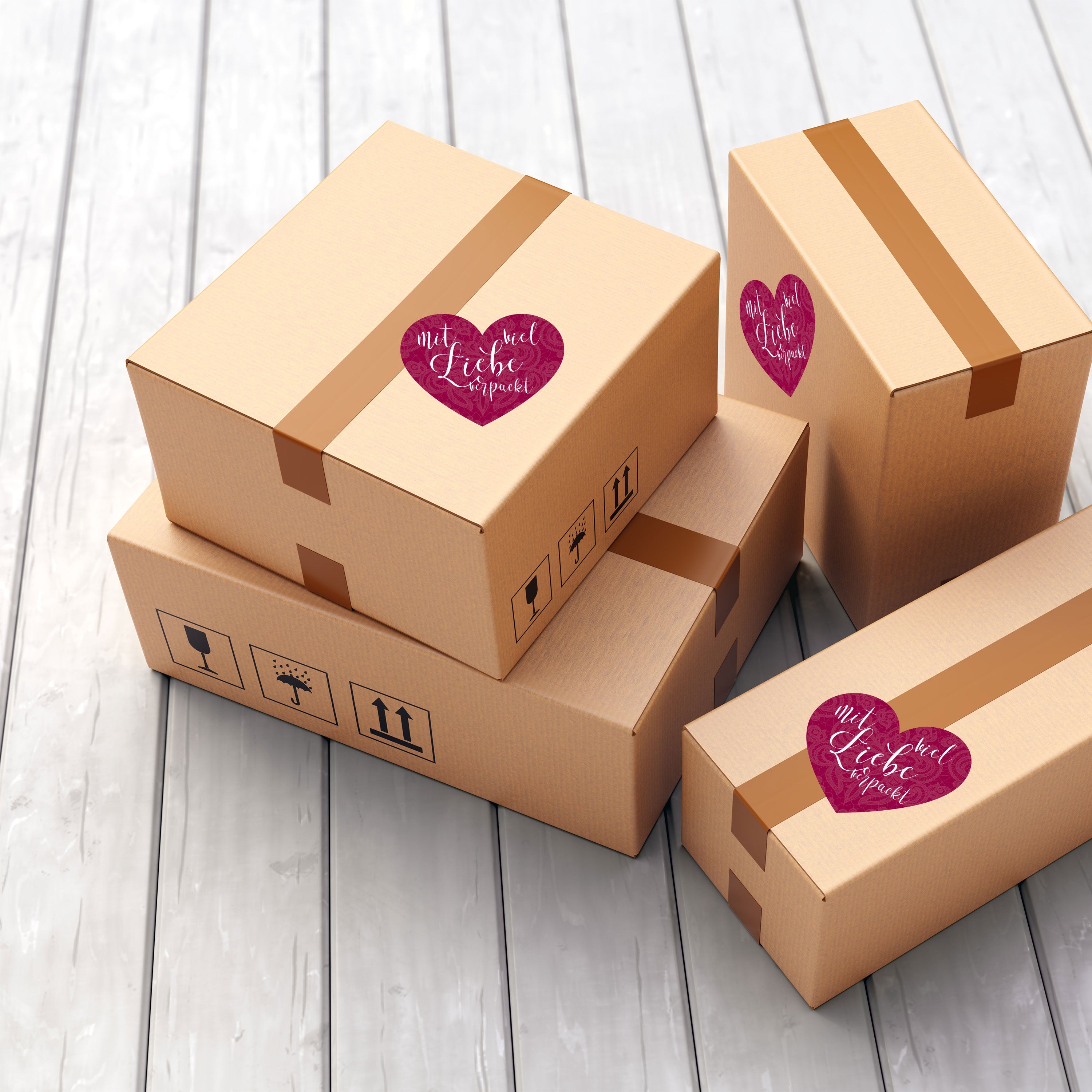 Aufkleber Mit viel Liebe verpackt "Herz" (60 Stück - ø 46mm)