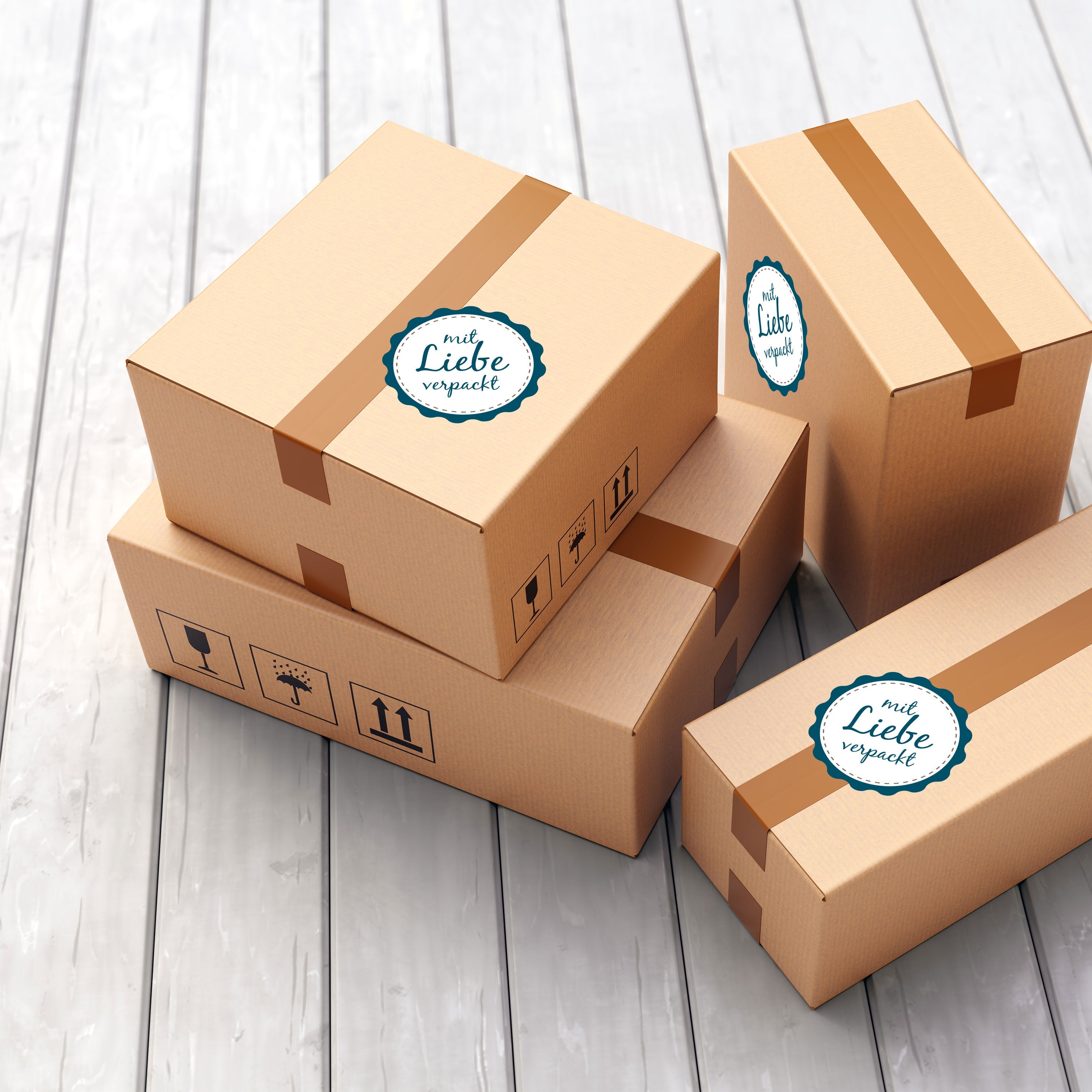 Aufkleber Mit Liebe verpackt "blau" (60 Stück - ø 46mm)