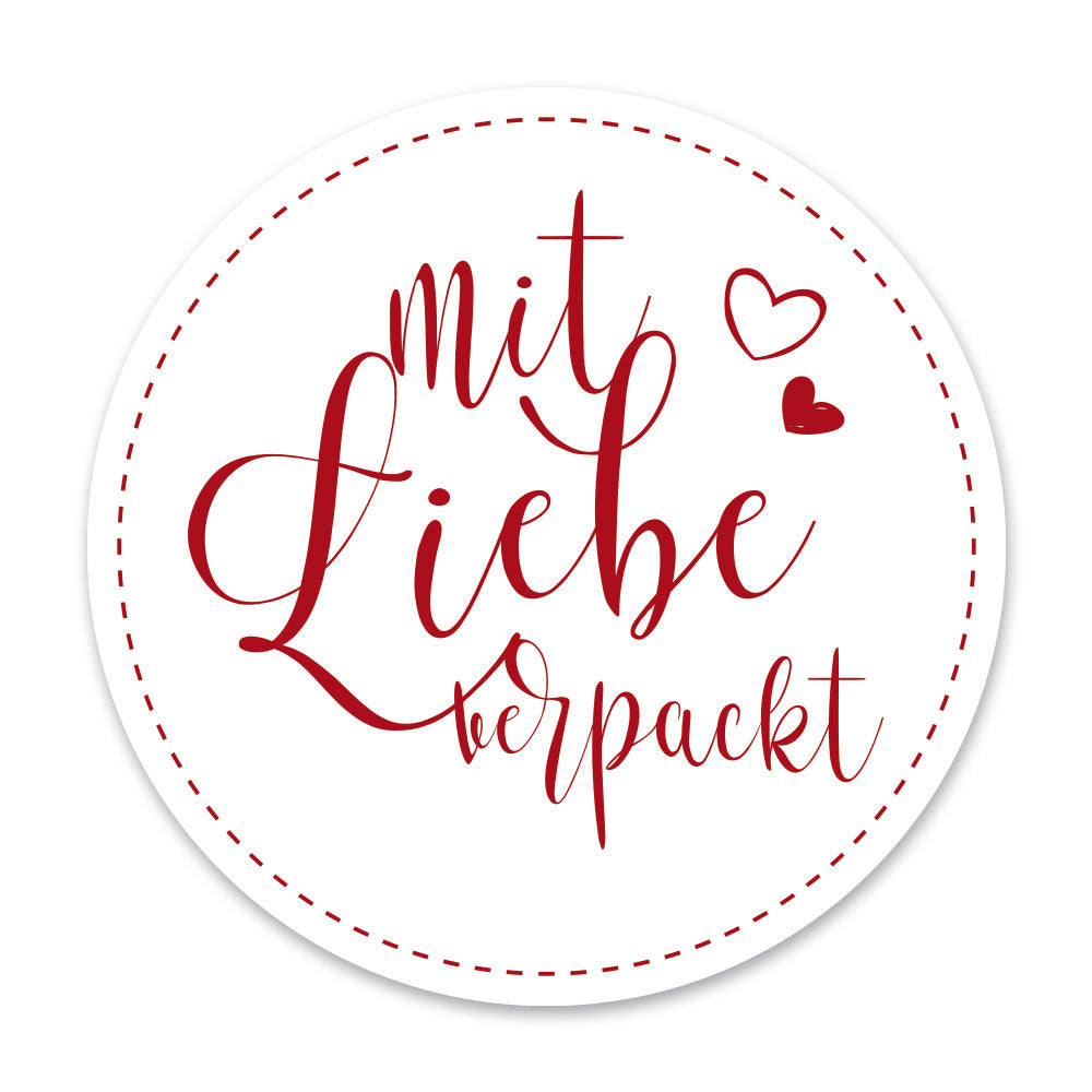 Aufkleber Mit Liebe verpackt "rot" (60 Stück - ø 46mm)