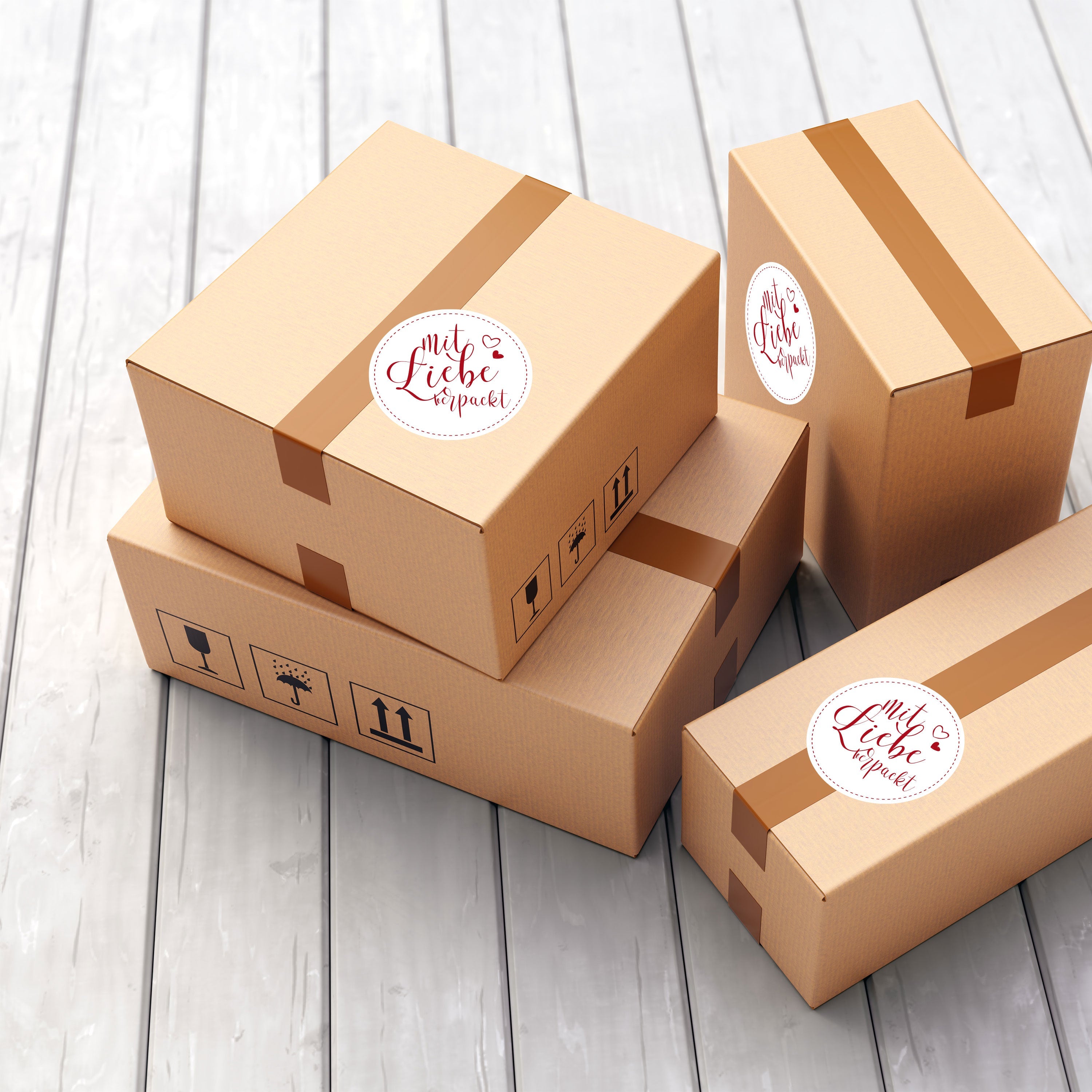 Aufkleber Mit Liebe verpackt "rot" (60 Stück - ø 46mm)