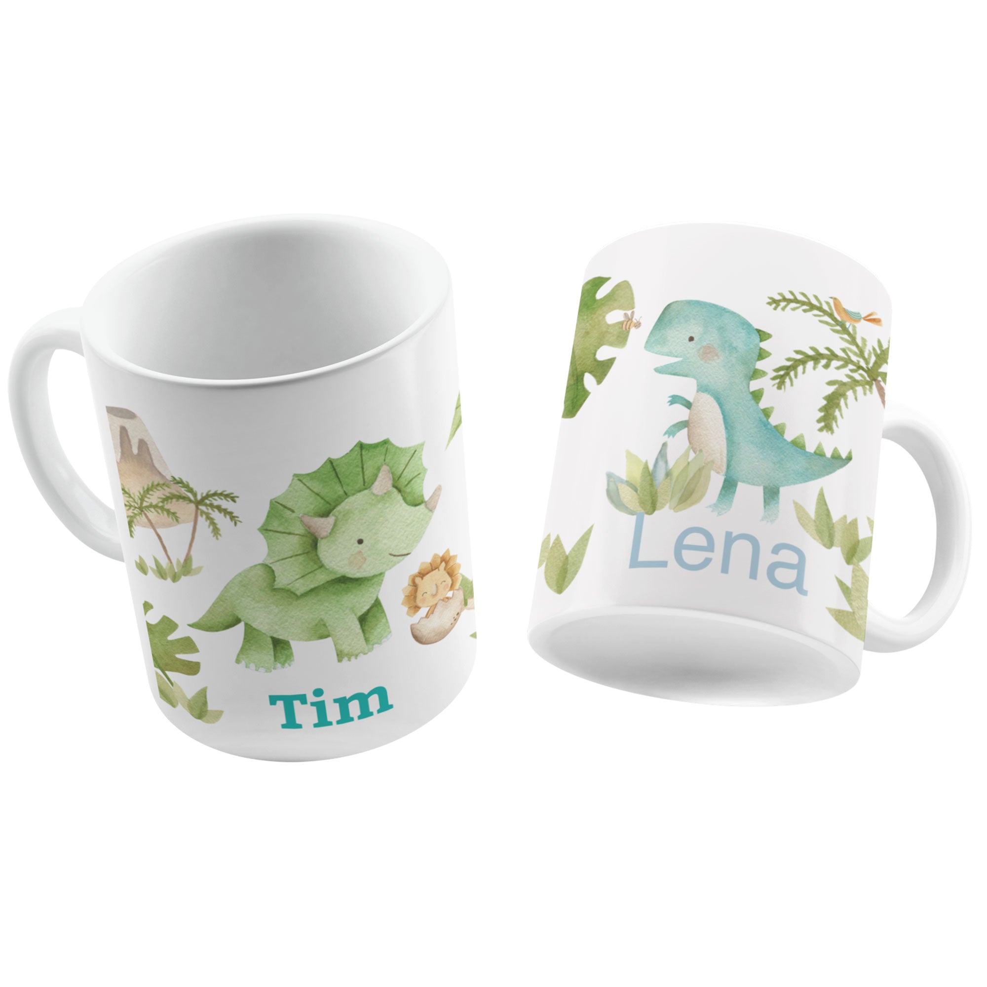 Personalisierte Kindertasse mit Namen, bunte Aquarell-Welten und kindlichem Design, ideal für Kinder zum Spielen und Trinken