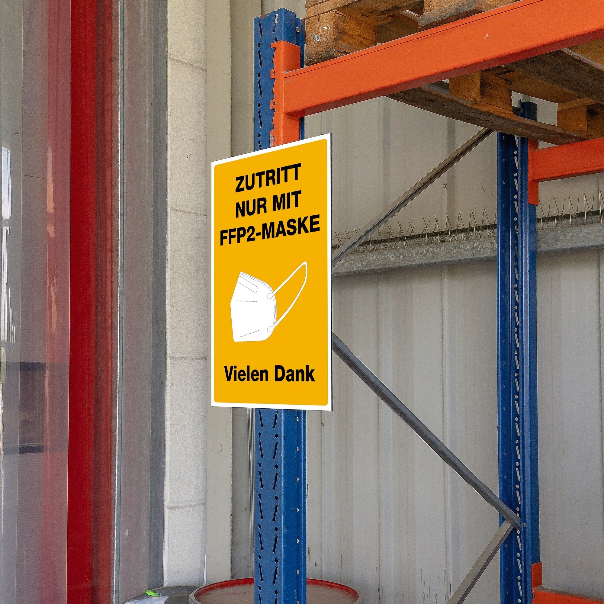 Alu-Verbundschild in Signalgelb mit Aufschrift "Zutritt nur mit FFP2-Maske", Maße 200x300x4 mm, von aufkleberdrucker.de