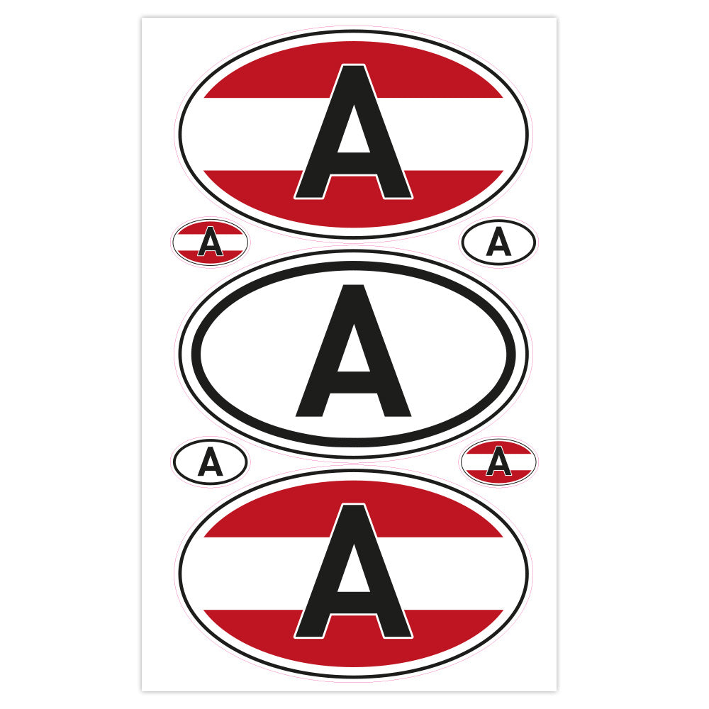 Autoaufkleber Länderkennzeichen - Österreich (7 Stück - 200x300 mm)