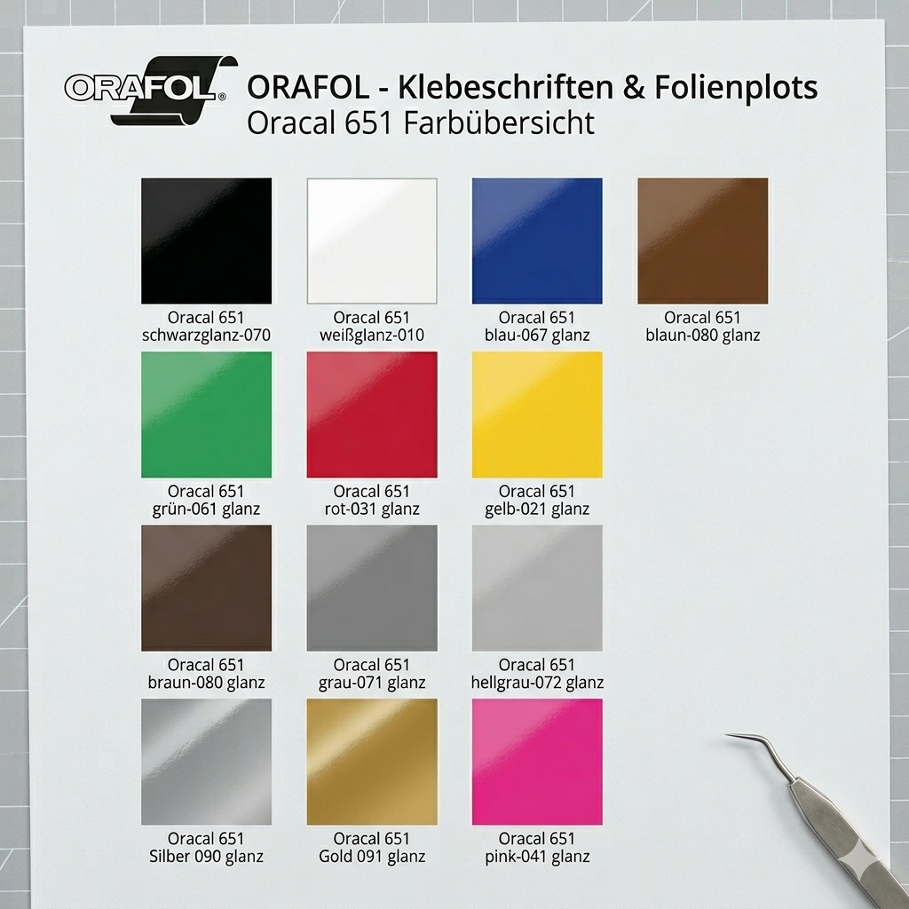 Oracal Klebebuchstaben und Schriftzug-Aufkleber, selbstklebend, in verschiedenen Farben auf weißem Hintergrund sichtbar