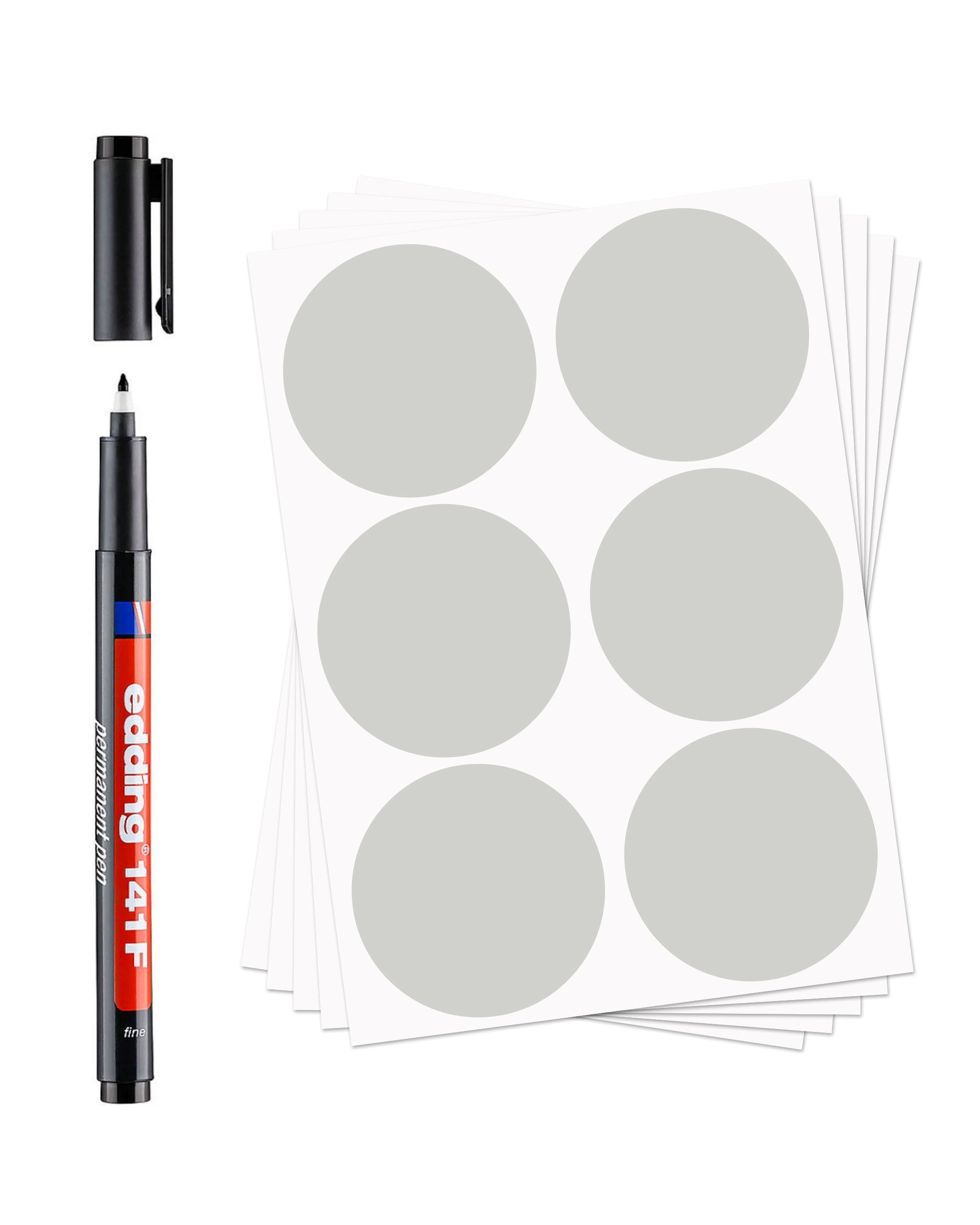 Runde Blanko-Aufkleber mit Permanentmarker (60 Stück - ø 47 mm)