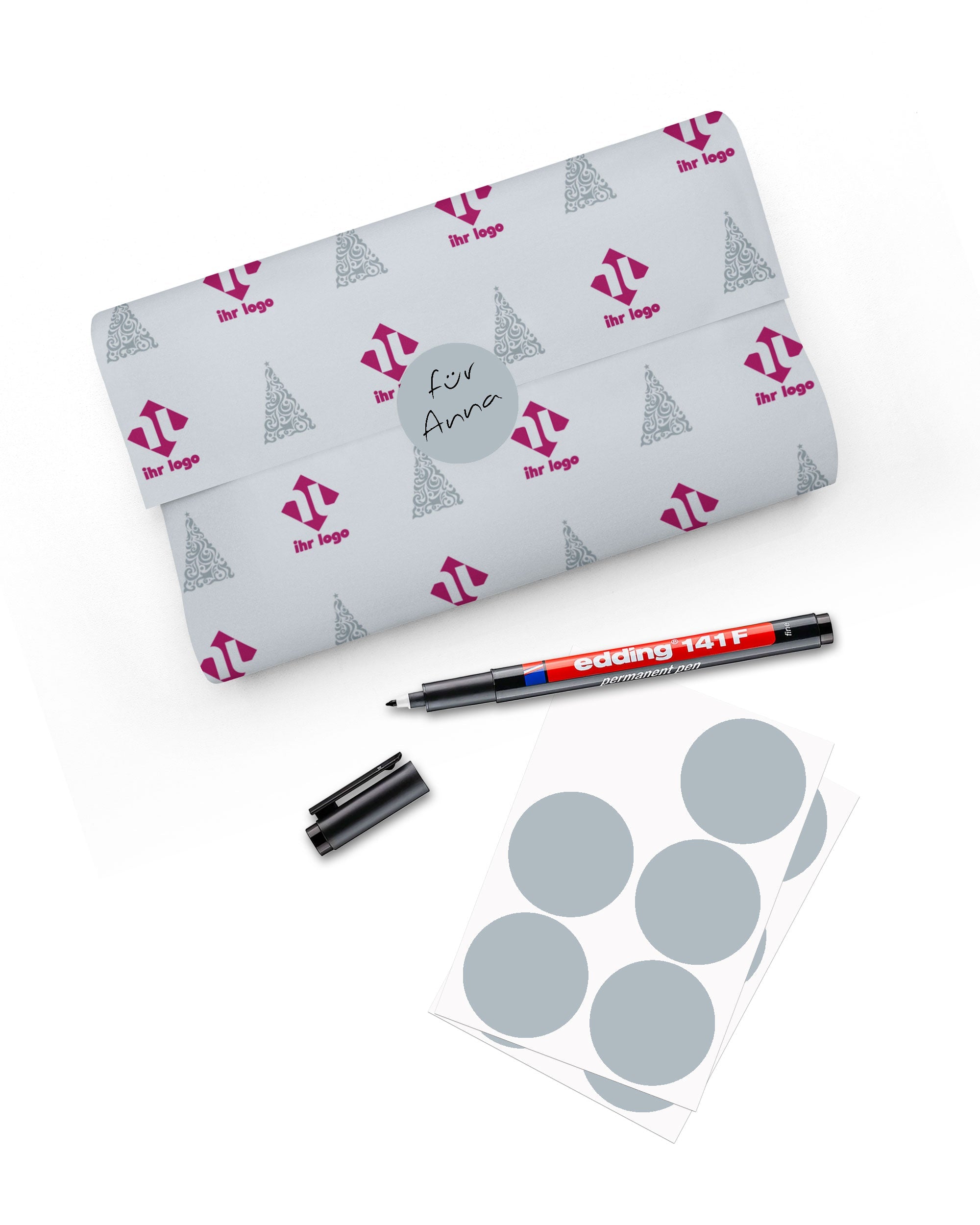 Runde Blanko-Aufkleber mit Permanentmarker, 60 Stück, hellgrau, Ø 47 mm, ideal für personalisierte Geschenke und Beschriftungen.