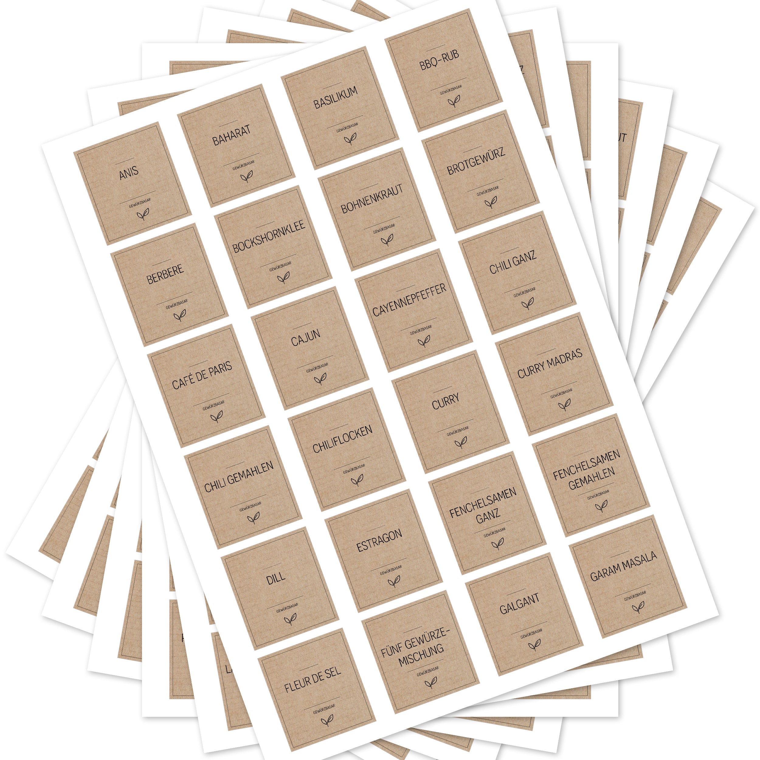 Braune eckige Gewürzetiketten von aufkleberdrucker.de für Gewürzgläser, Set mit 144 Aufklebern, perfekt zum Verpacken und Beschriften