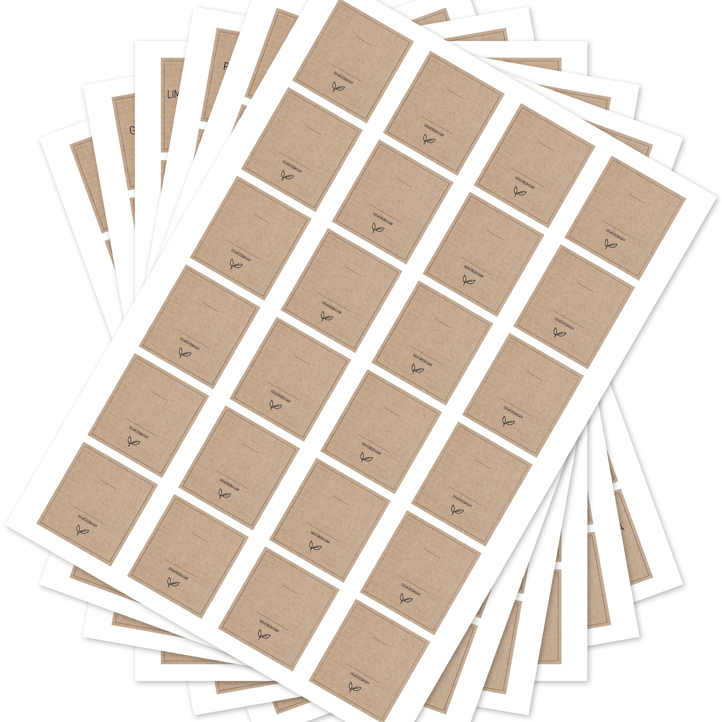 Braune Gewürzetiketten für Gewürzgläser, eckiges Design, 144 Stück, von aufkleberdrucker.de, perfekt für die Organisation in der Küche