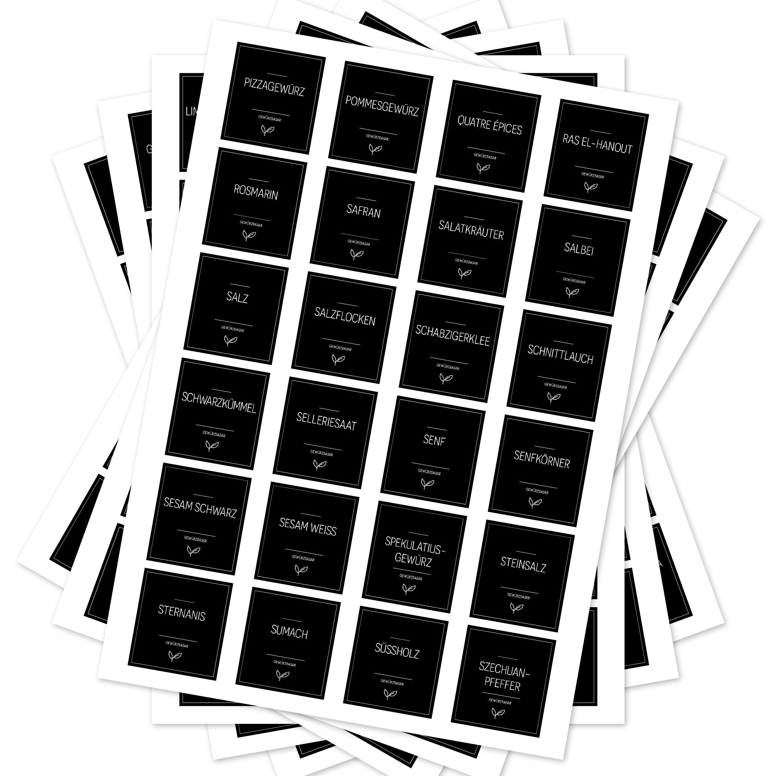 Schwarze Gewürzetiketten für Gläser, rechteckiges Design, 144 Stück, von aufkleberdrucker.de für Gewürzgläser und -behälter