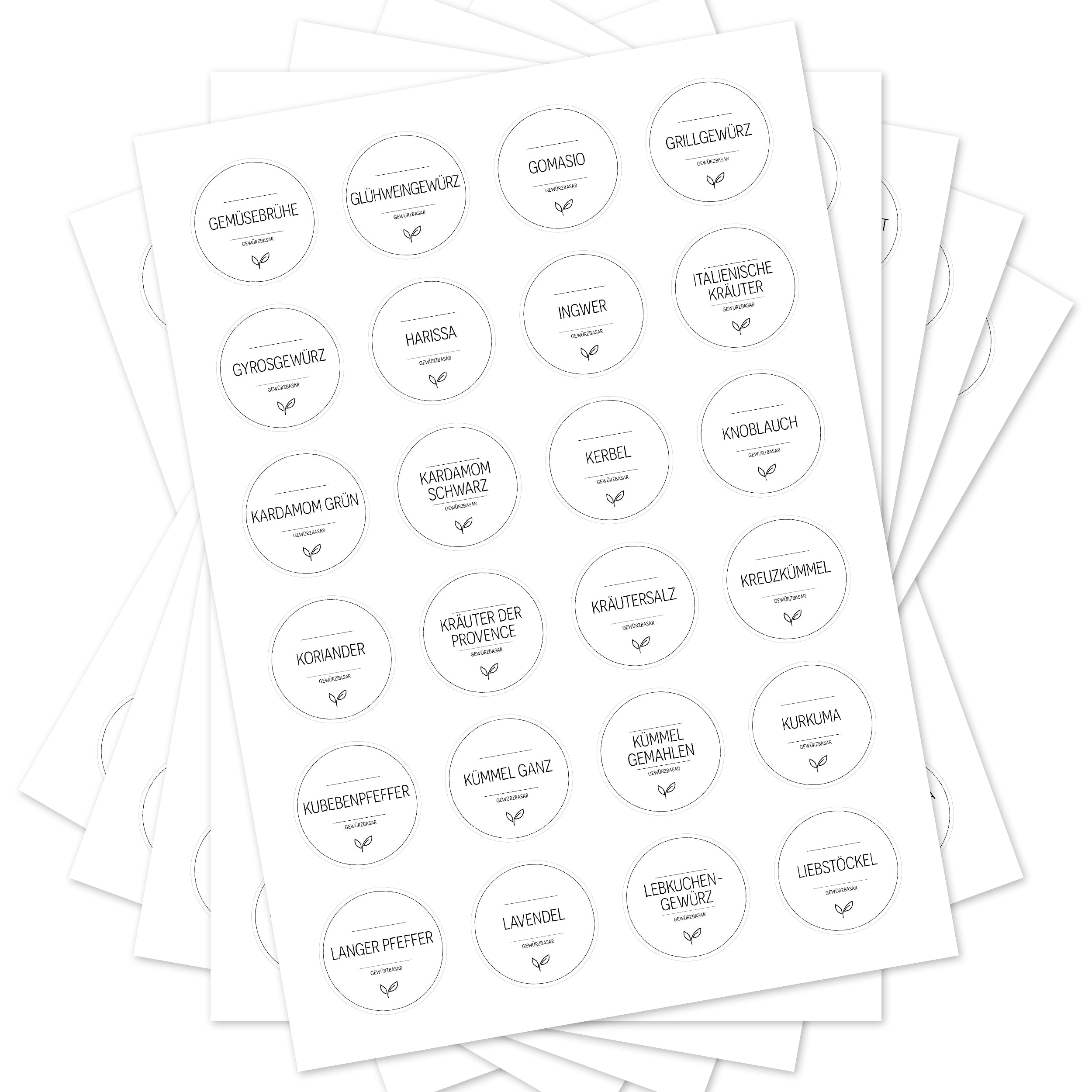 Runde weiße Gewürzetiketten für Gläser, Set mit 144 Aufklebern, perfekt für Gewürzbasar und Küchenorganisation.