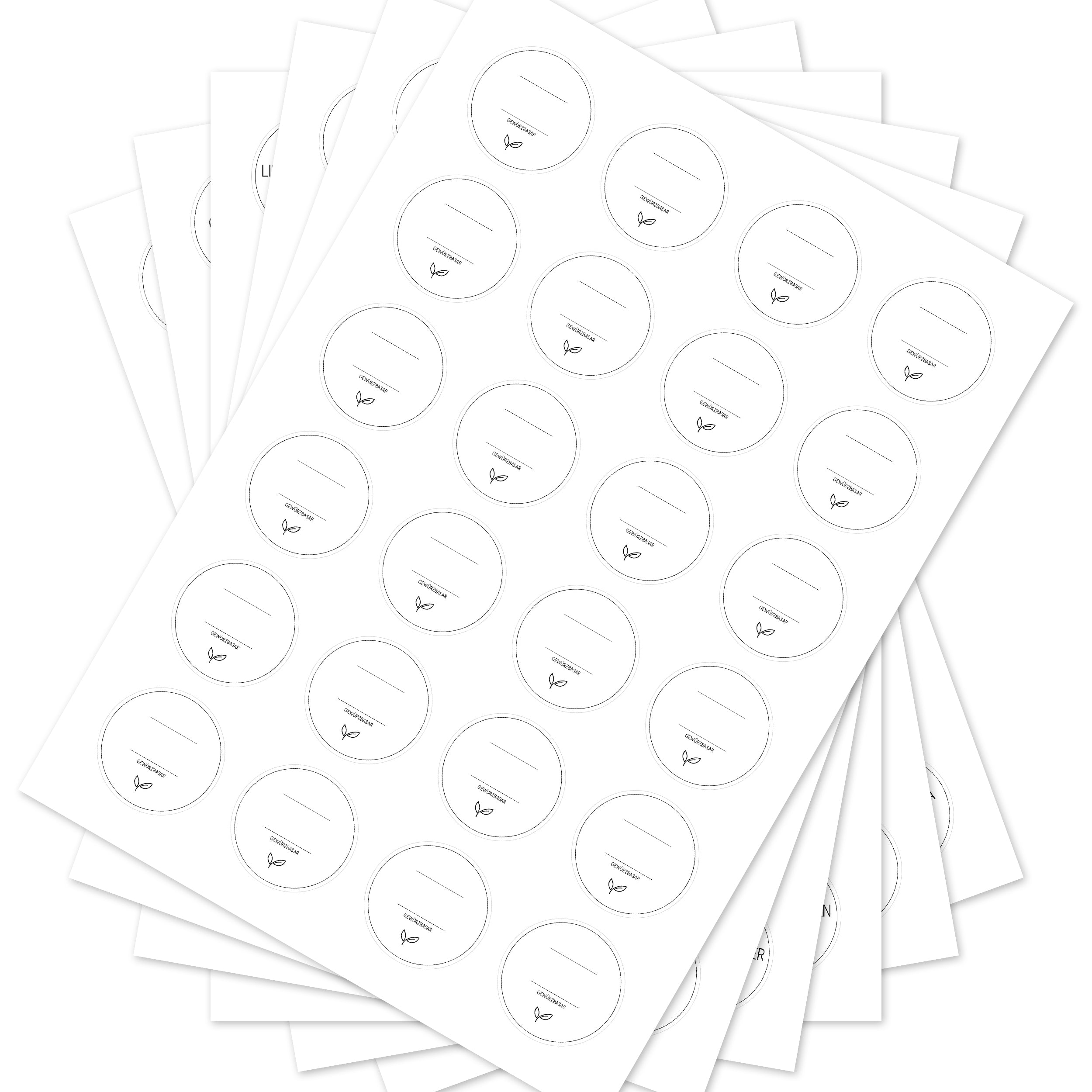 Runde weiße Gewürzetiketten für Gewürzgläser, Set mit 144 Aufklebern, ideal für Gewürzbasar oder Küchenorganisation