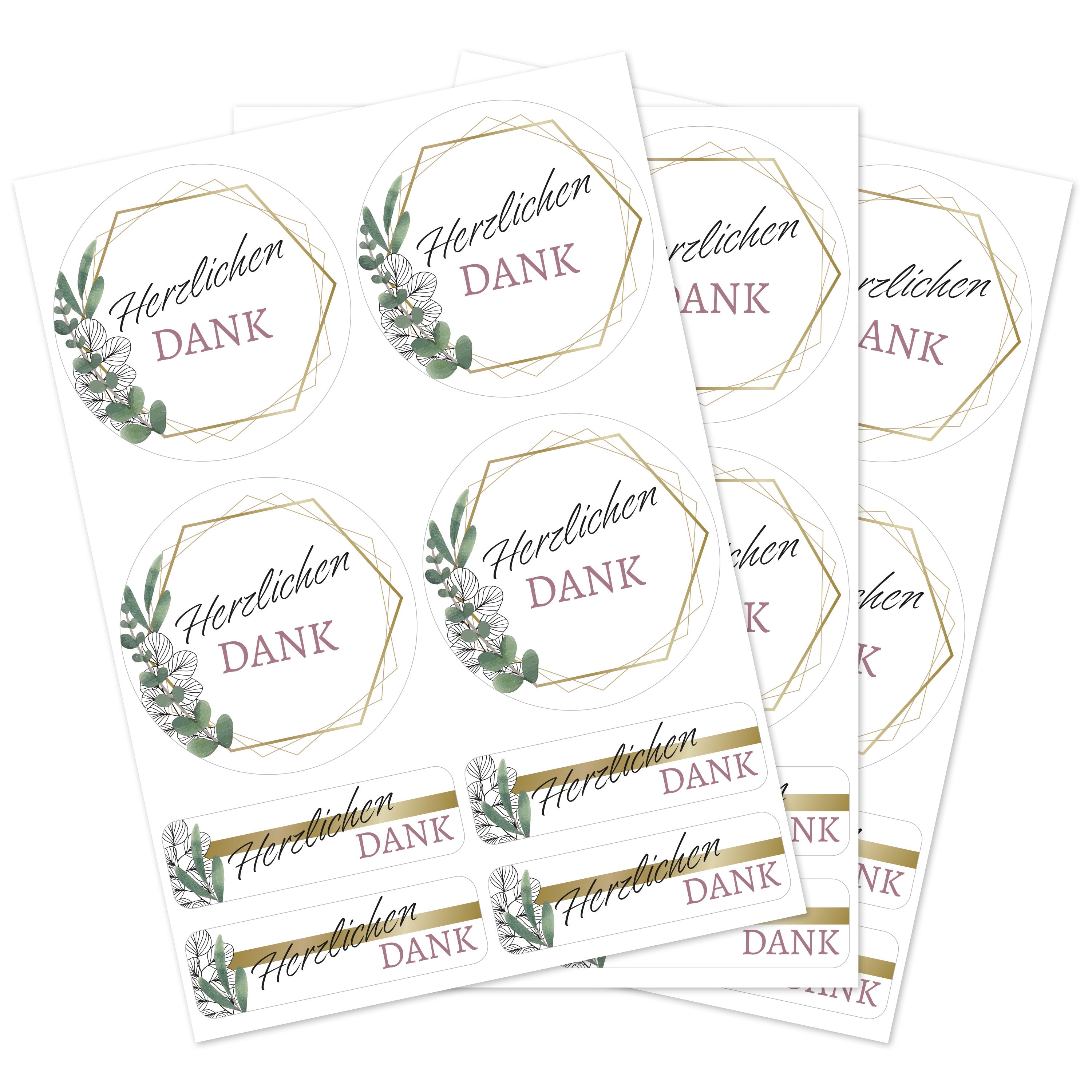 Aufkleber für Hochzeit "Eukalyptus" (Set mit 80 Aufklebern in verschiedenen Größen & Texte)