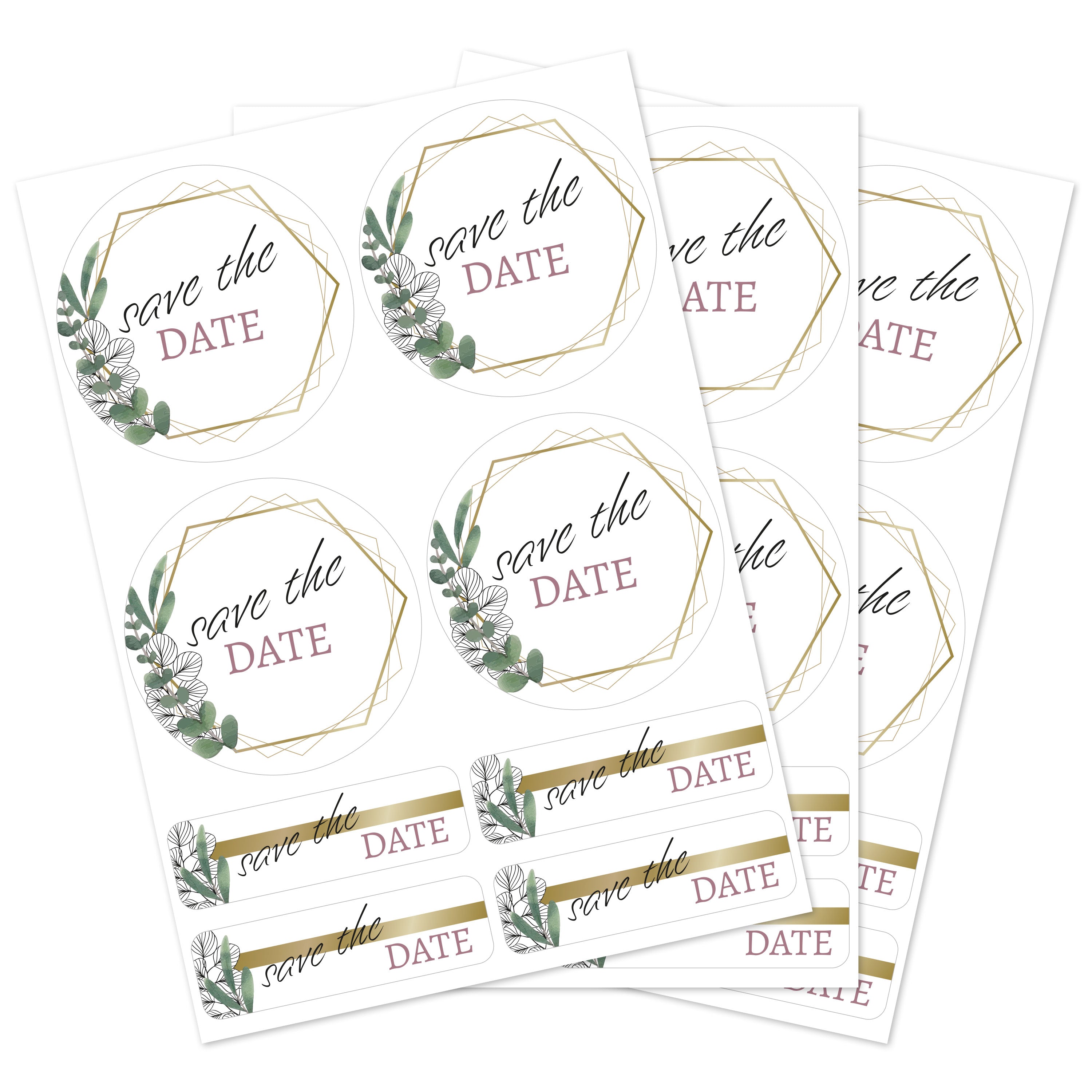 Aufkleber für Hochzeit "Eukalyptus" (Set mit 80 Aufklebern in verschiedenen Größen & Texte)