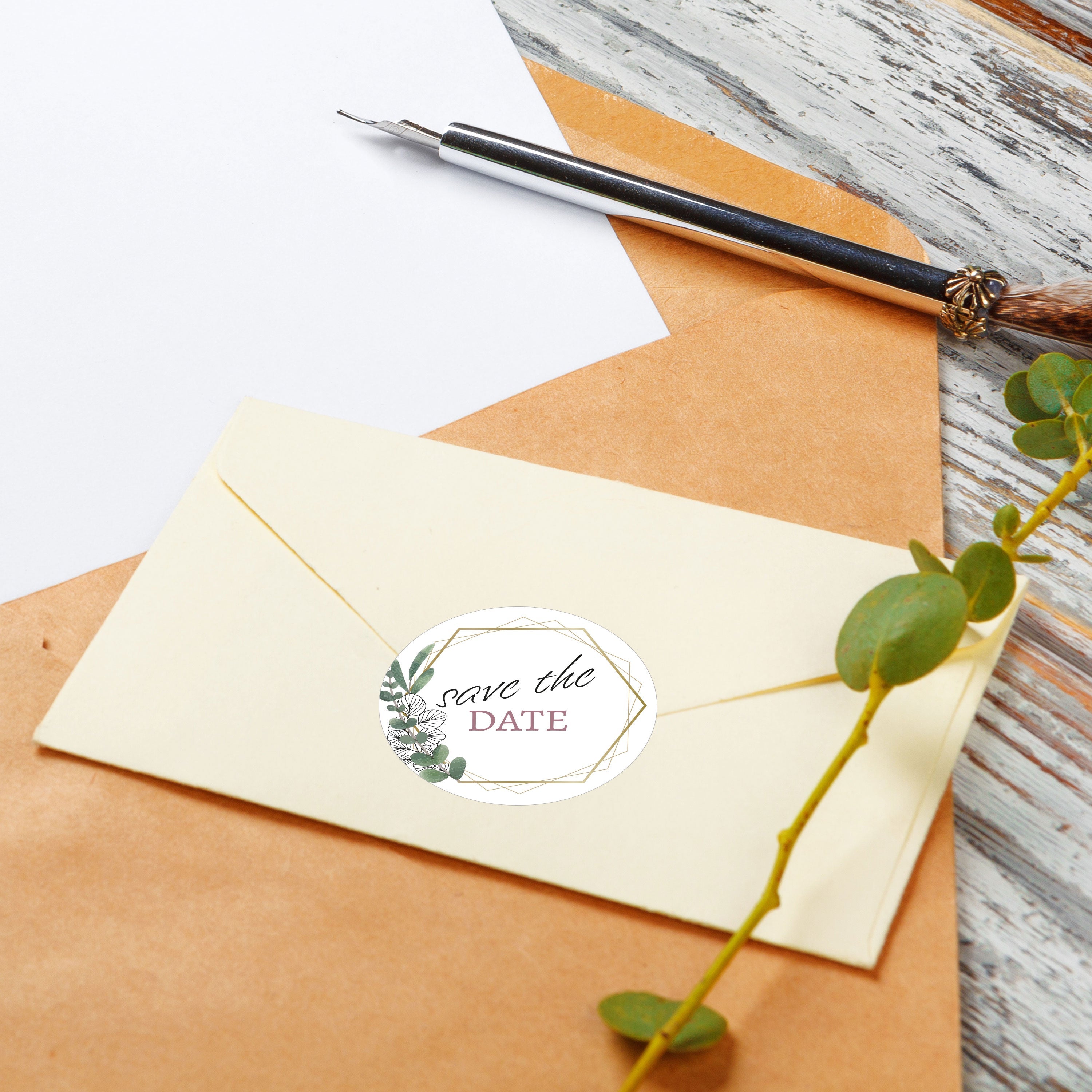 Aufkleber für Hochzeit "Eukalyptus" (Set mit 80 Aufklebern in verschiedenen Größen & Texte)