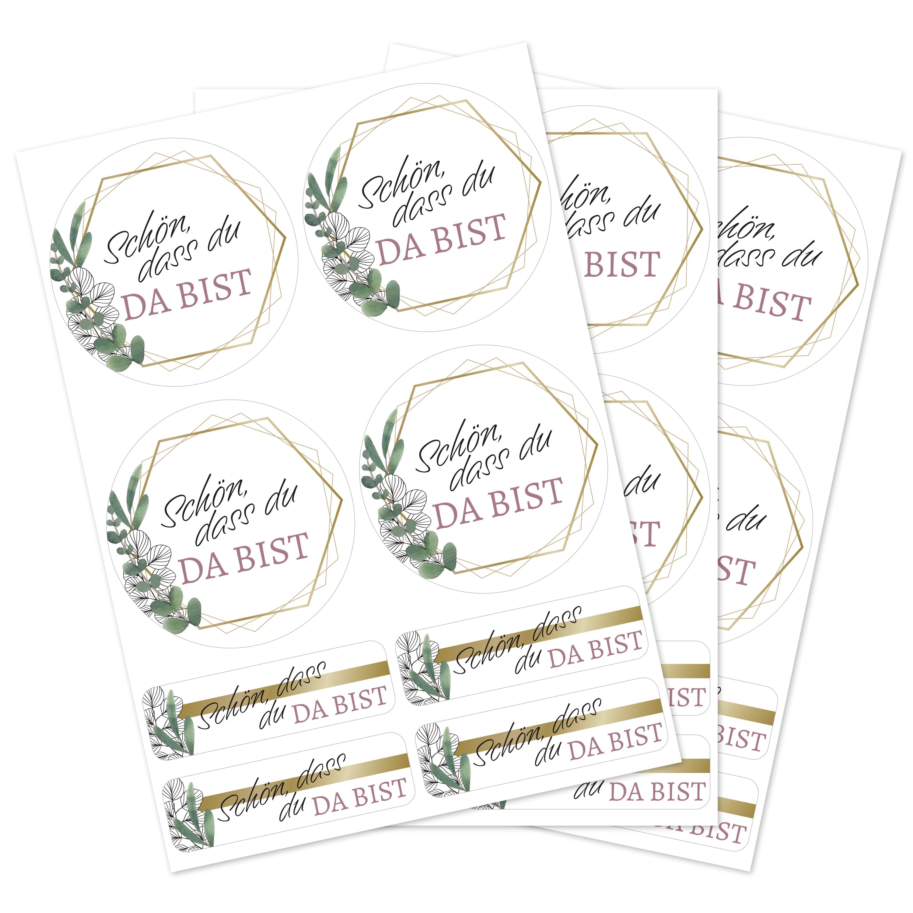 Aufkleber für Hochzeit "Eukalyptus" (Set mit 80 Aufklebern in verschiedenen Größen & Texte)