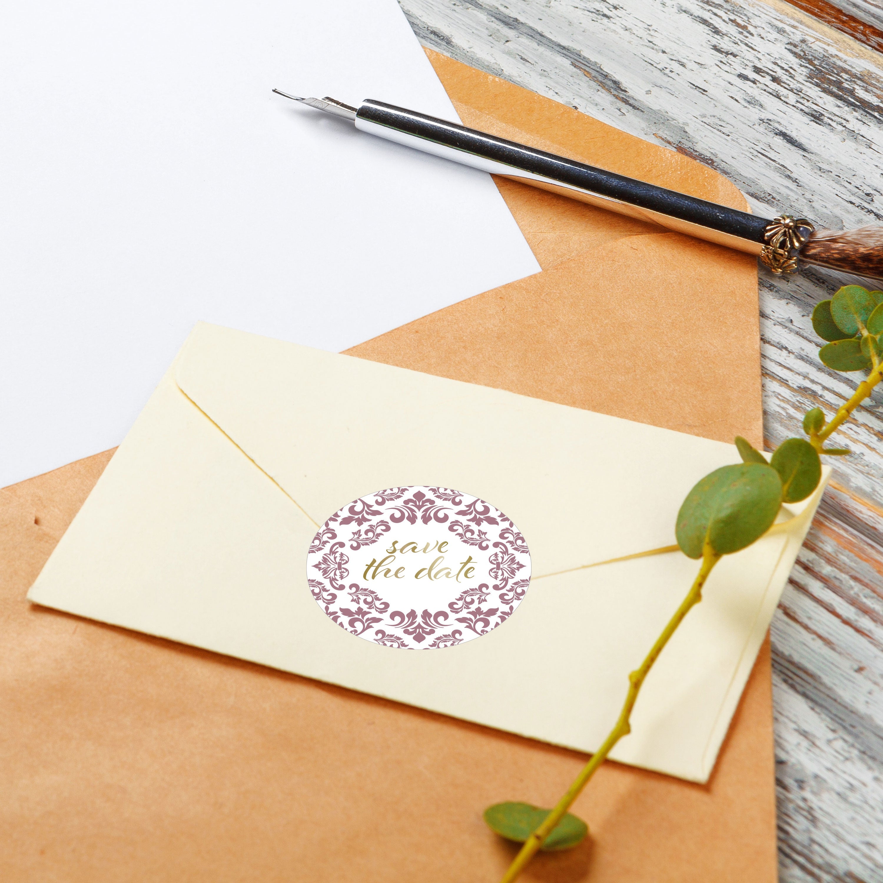 Aufkleber für Hochzeit "Ornament" (Set mit 80 Aufklebern in verschiedenen Größen & Texte)