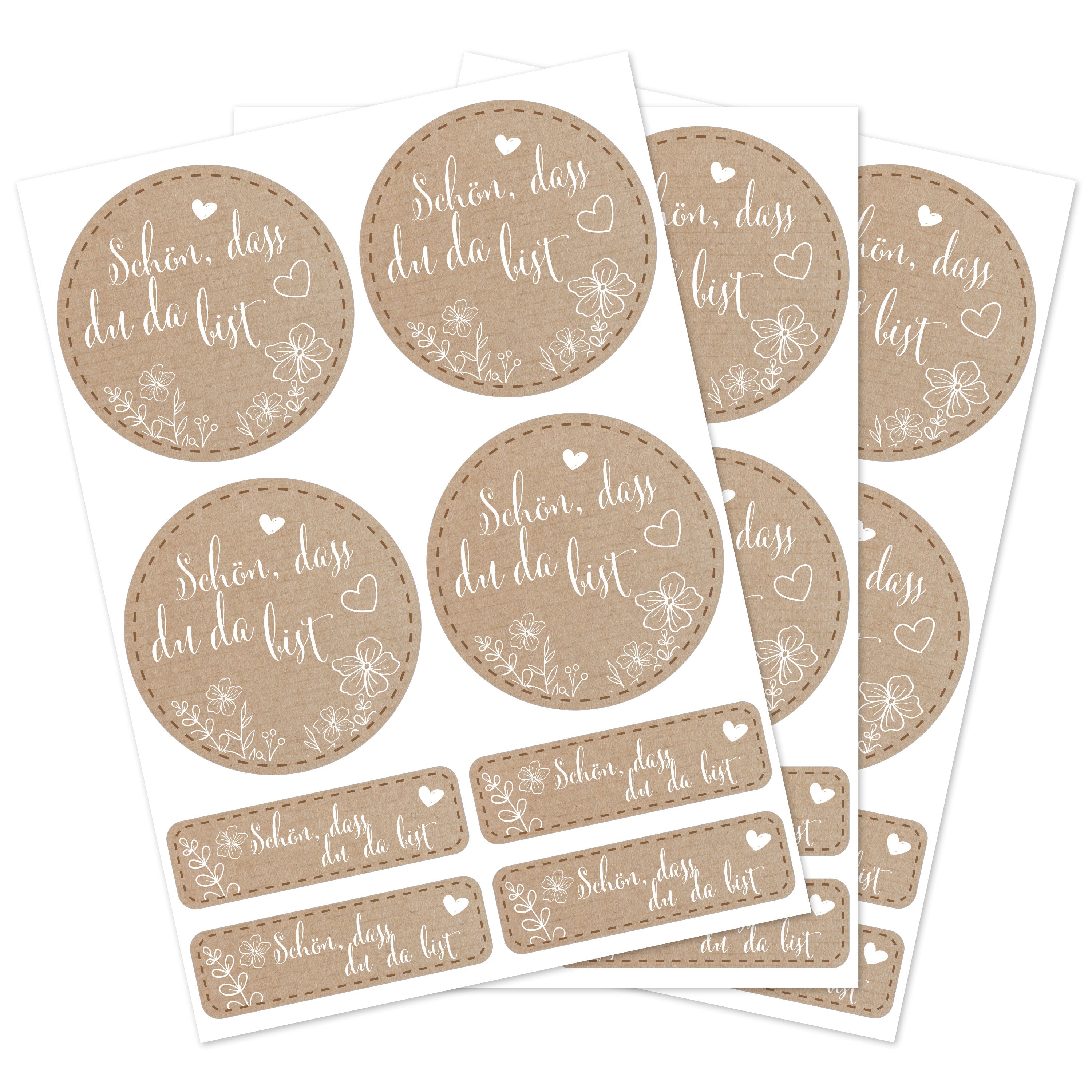 Aufkleber für Hochzeit "Papierdekor" (Set mit 80 Aufklebern in verschiedenen Größen & Texte)