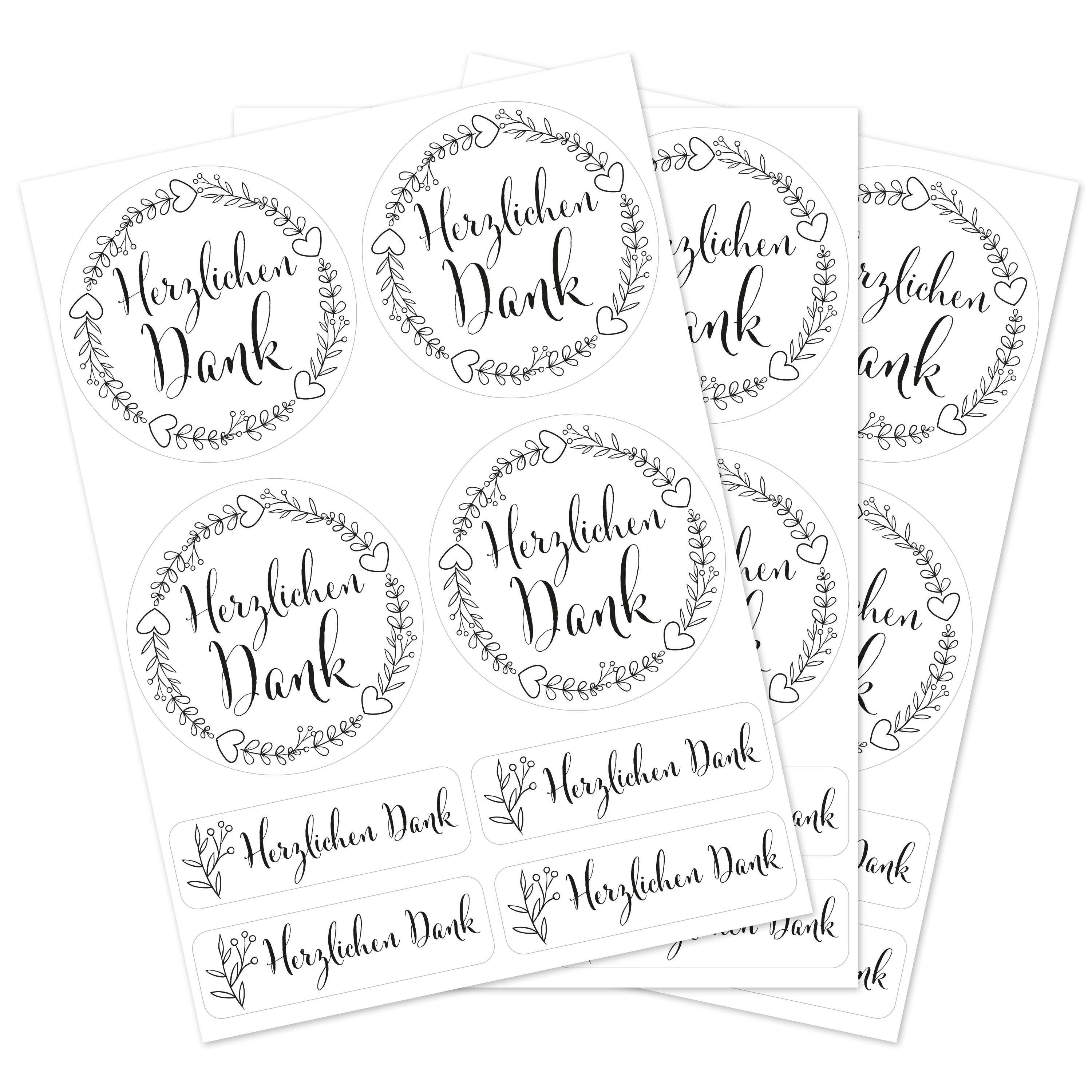 Aufkleber für Hochzeit "schwarz/weiß" (Set mit 80 Aufklebern in verschiedenen Größen & Texte)