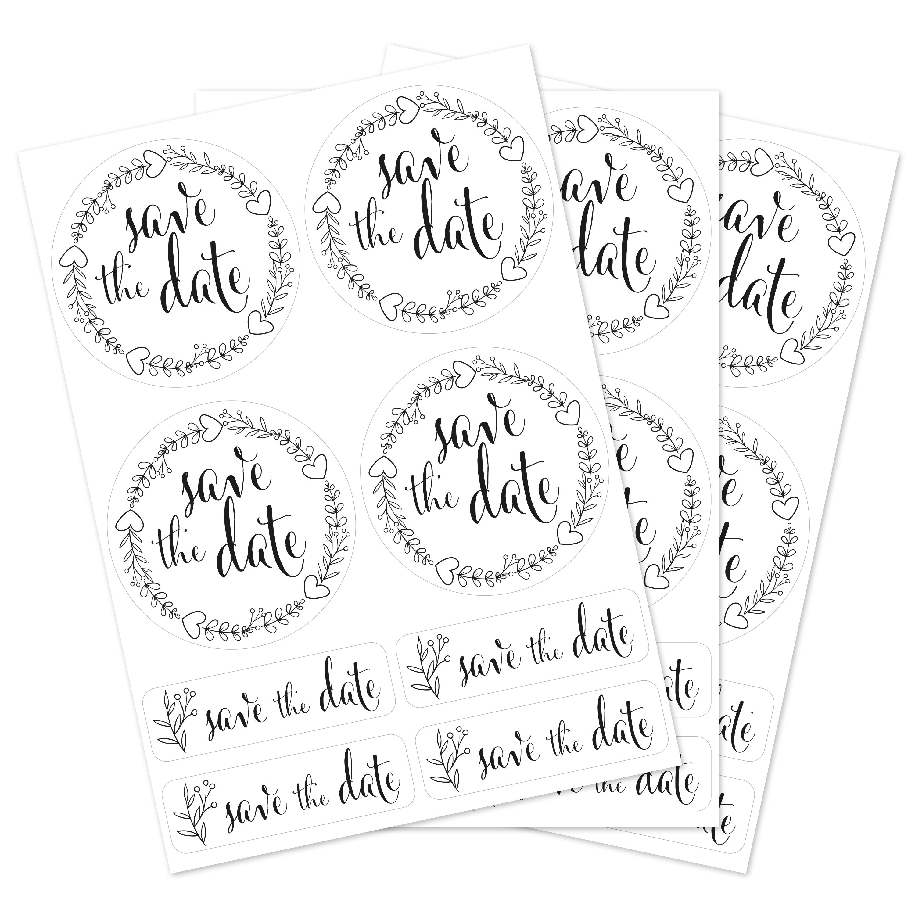 Aufkleber für Hochzeit "schwarz/weiß" (Set mit 80 Aufklebern in verschiedenen Größen & Texte)