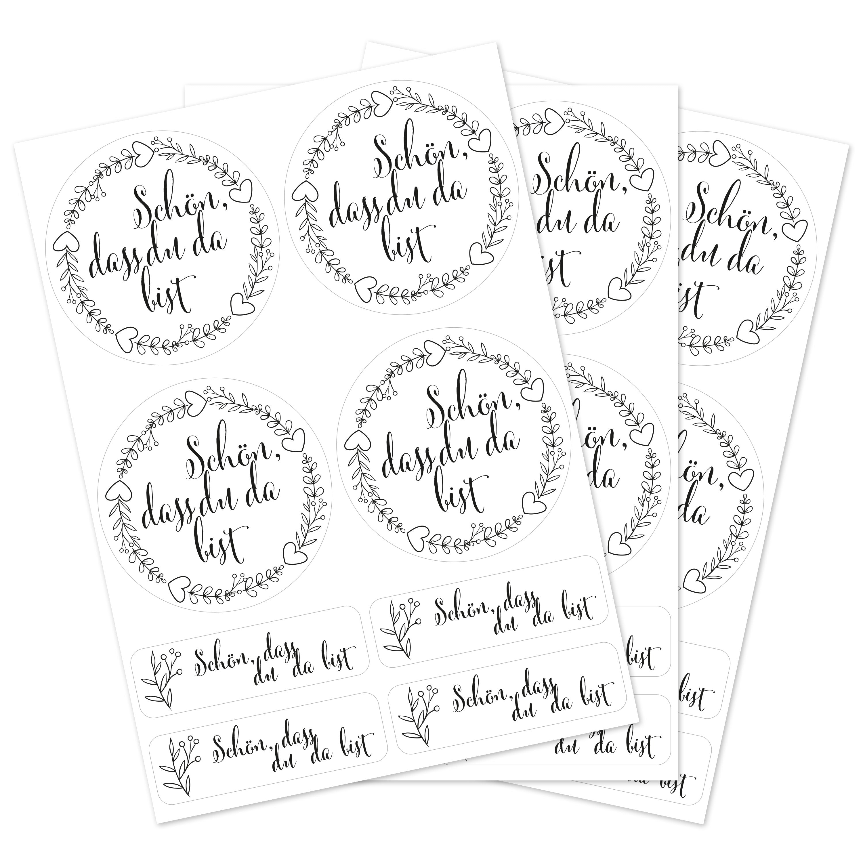 Aufkleber für Hochzeit "schwarz/weiß" (Set mit 80 Aufklebern in verschiedenen Größen & Texte)