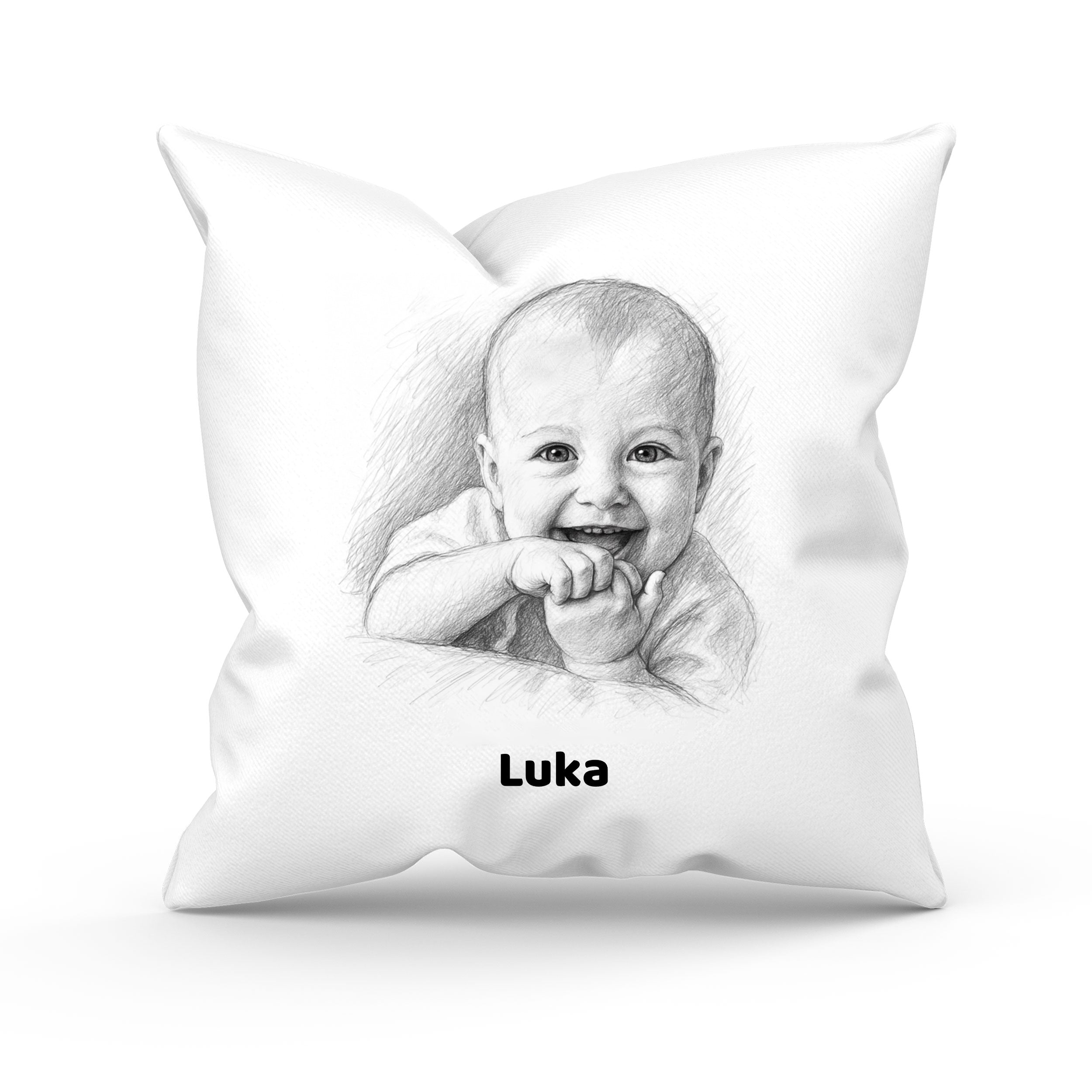 Kissenbezug mit Bleistiftzeichnung & Individualisierung - aufkleberdrucker.de