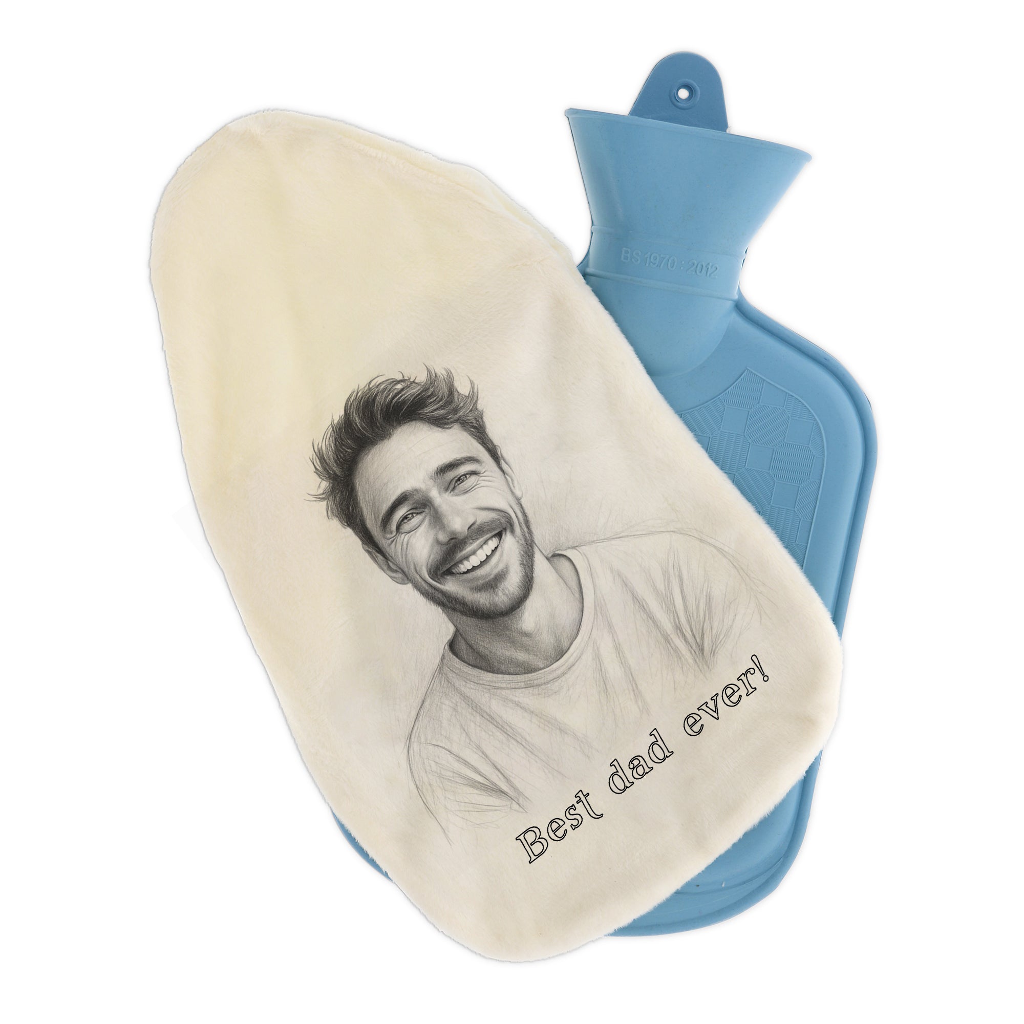 Wärmflasche mit Bleistiftzeichnung und Individualisierung - aufkleberdrucker.de