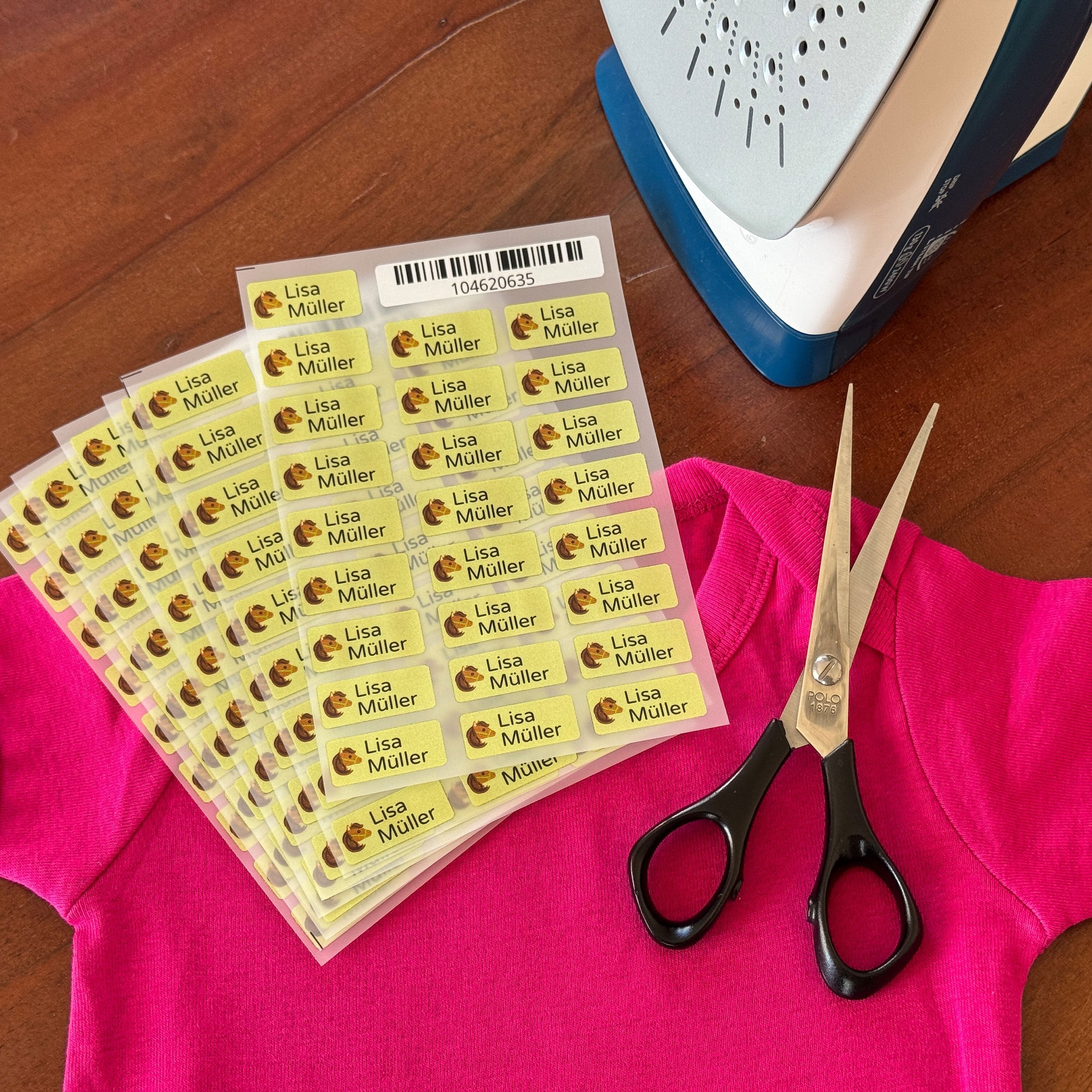 Bügeleitlabels für Kinder, 30x13 mm, 225 Stück, zum Aufbügeln, bunte Kinderetiketten auf Stoff, von aufkleberdrucker.de