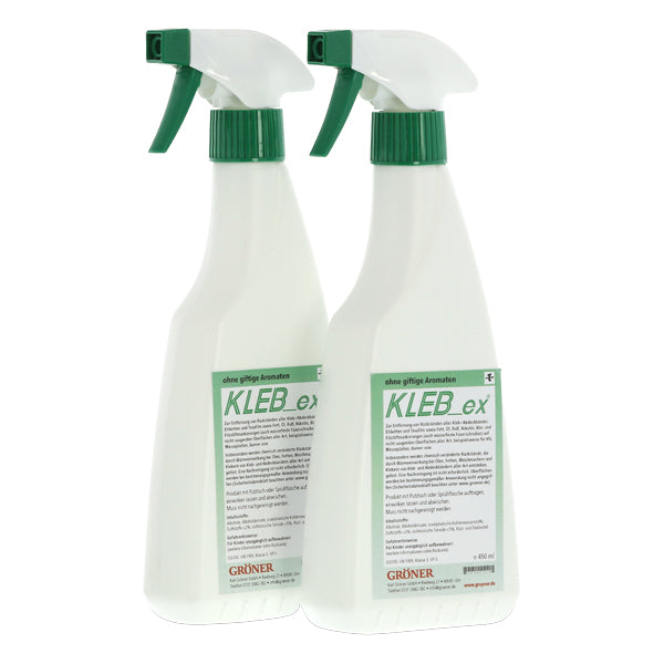 Kleb_ex Kleberlöser und Etikettenentferner von GronalJET, flüssiges Reinigungsmittel auf weißem Hintergrund.
