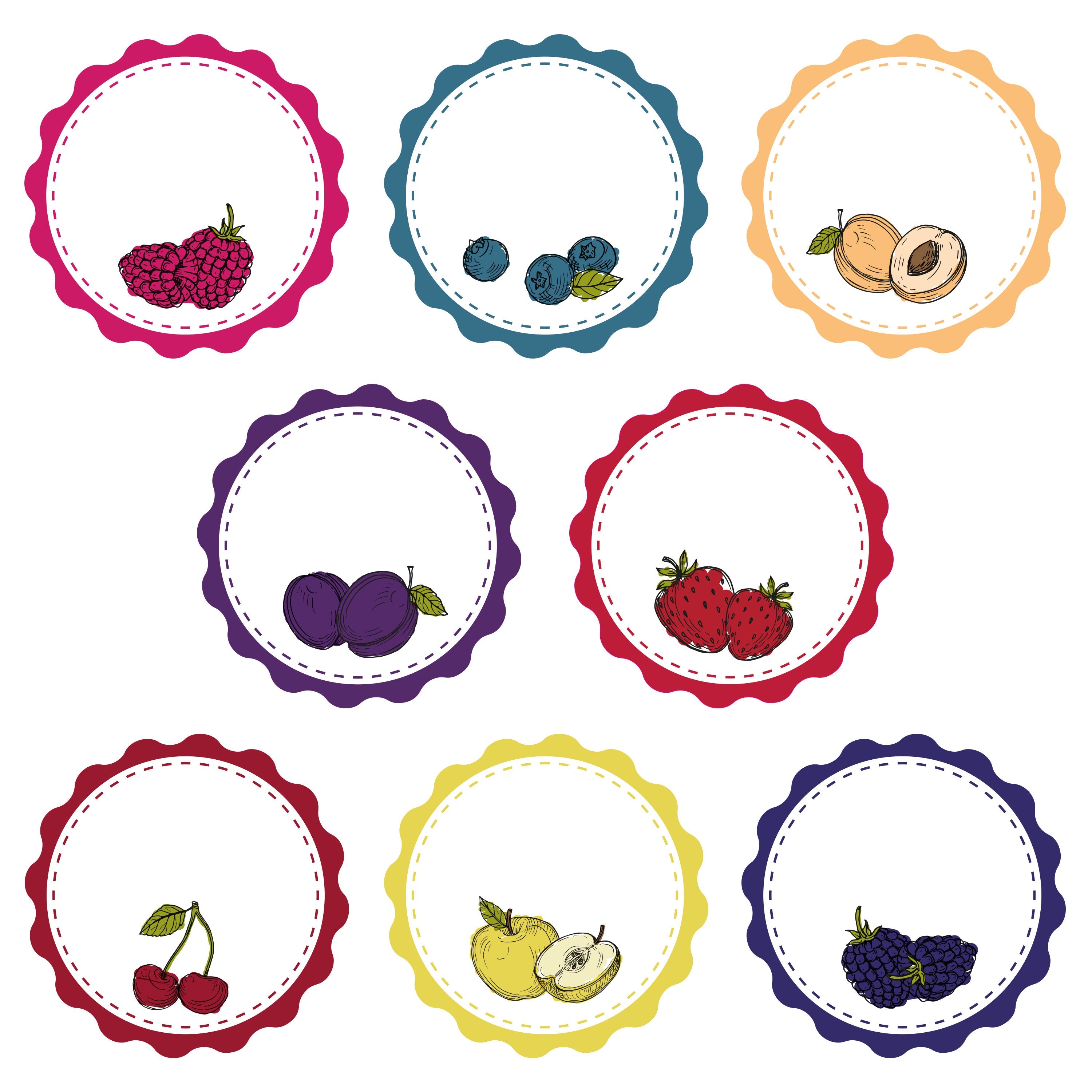 Marmeladenetiketten Set mit verschiedenen Motiven, 3 Bögen, 200x300 mm, aufkleberdrucker.de, handgezeichnete Designs