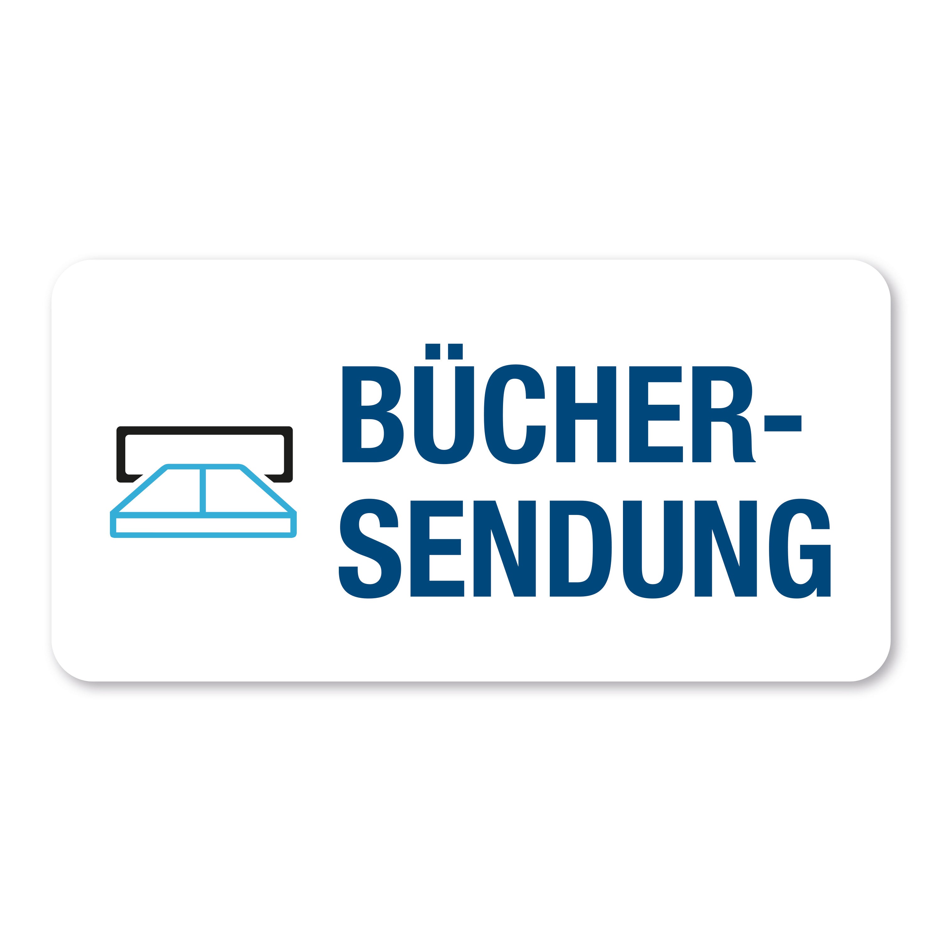 Aufkleber mit Piktogramm "Büchersendung" auf Papier, 60x30 mm, 250 Rollenetiketten, für Versandetiketten, von aufkleberdrucker.de