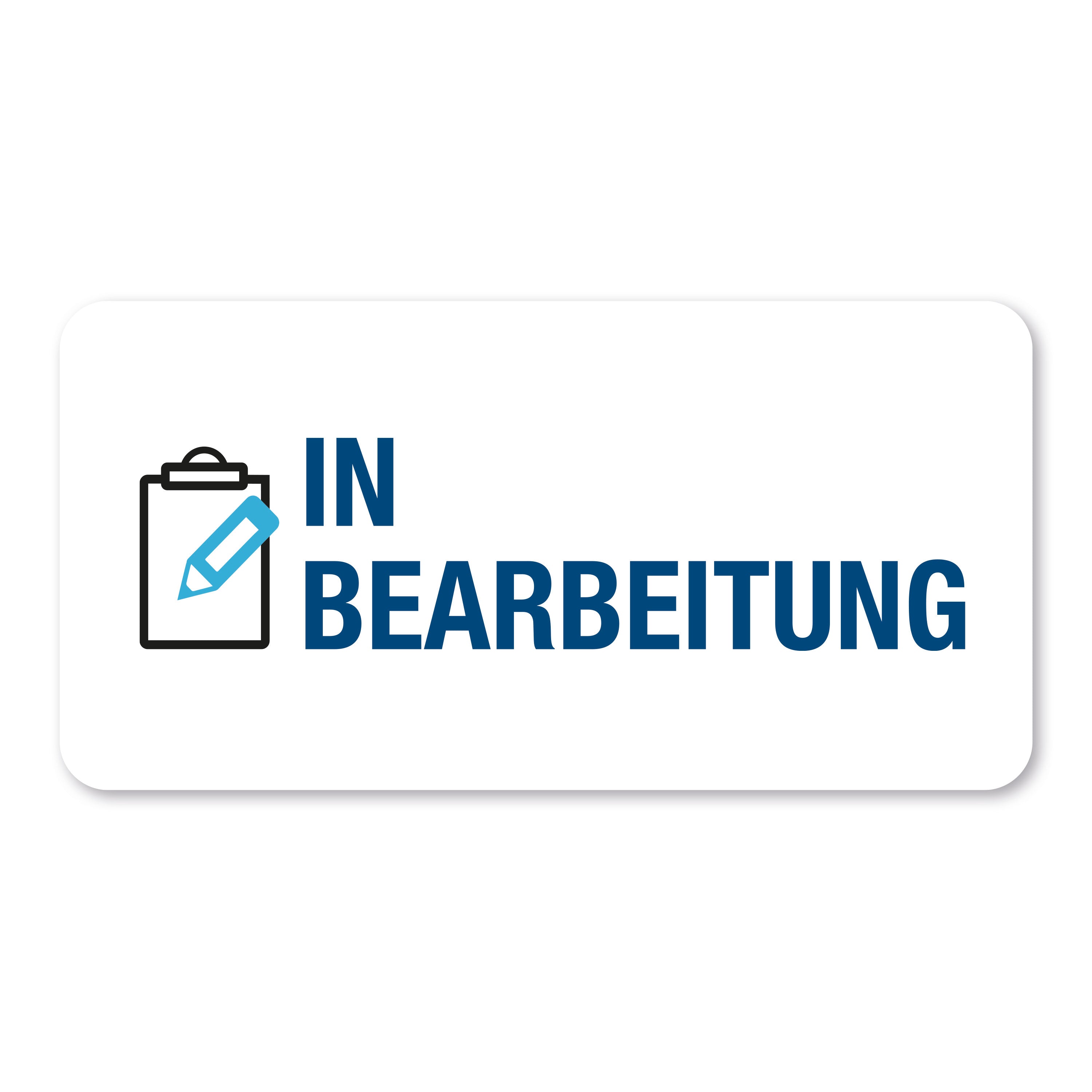 Aufkleber mit Piktogramm „In Bearbeitung“ auf 60x30 mm Rollenetikett, 250 Stück, für Kennzeichnung und Organisation.