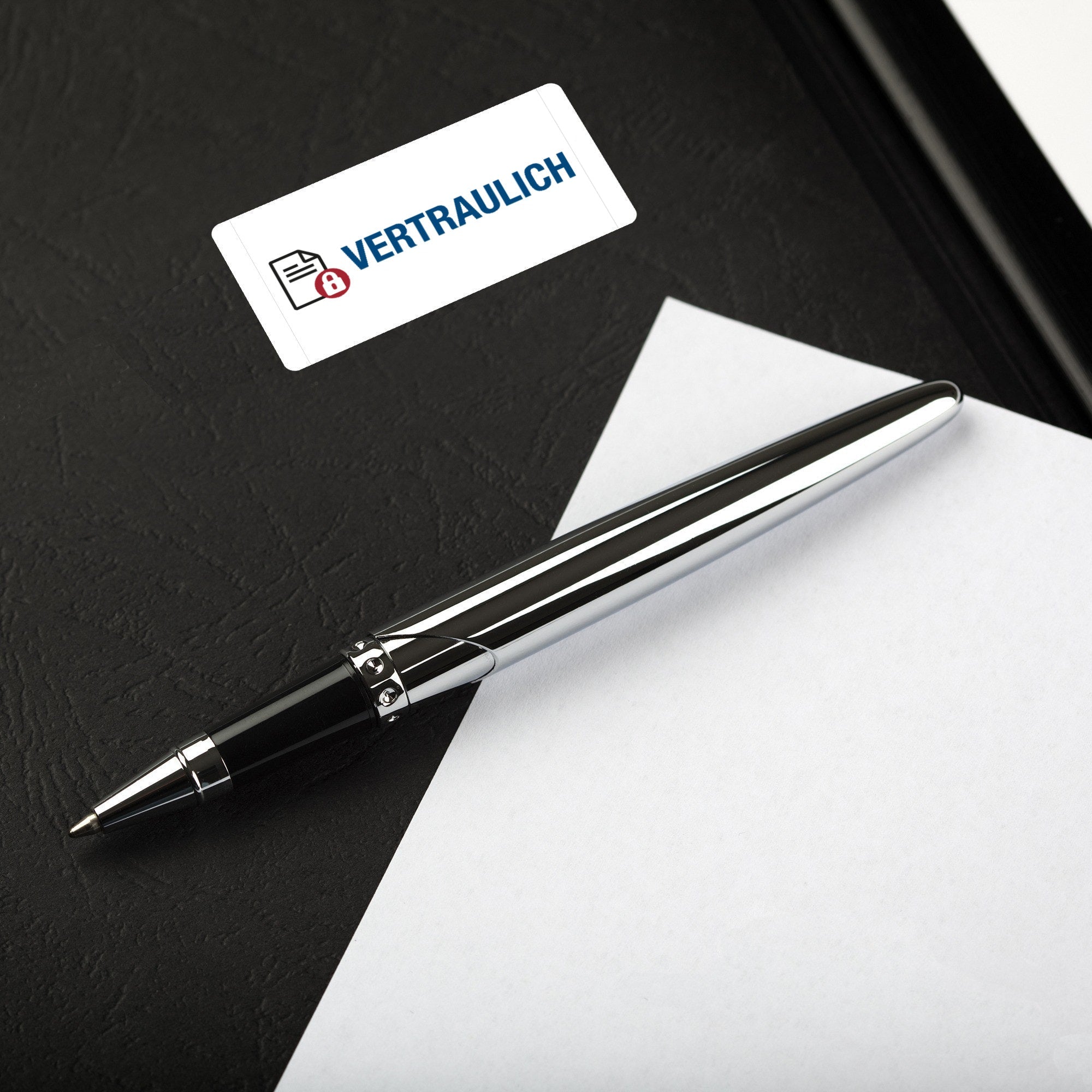Aufkleber mit Piktogramm "Vertraulich", 60x30 mm, auf Rolle, 250 Stück, schwarz-weiß, für Kennzeichnung sensibler Dokumente