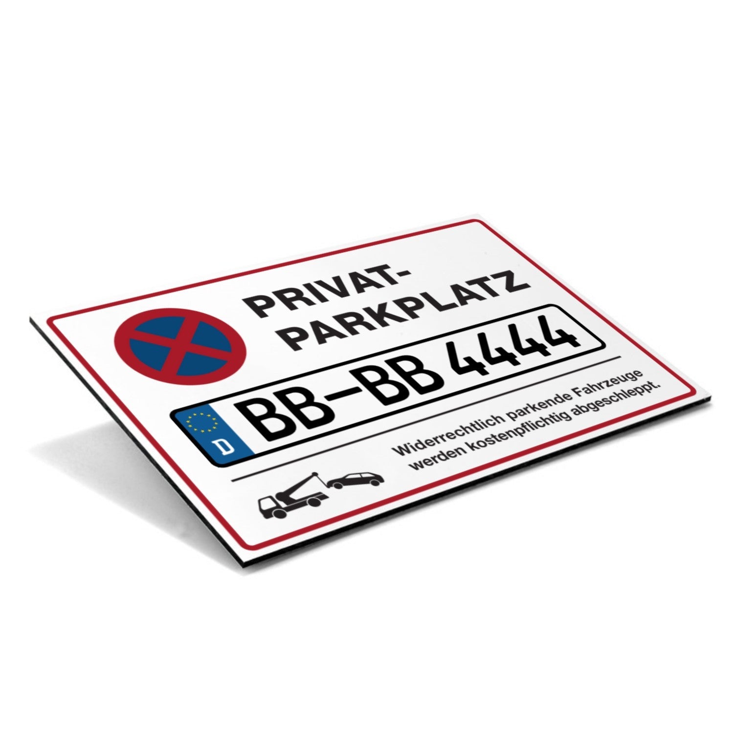 Privatparkplatz-Schild mit individuellem Kennzeichen, ausdruckstarkes Aufkleber-Design, passend für private Parkplätze.