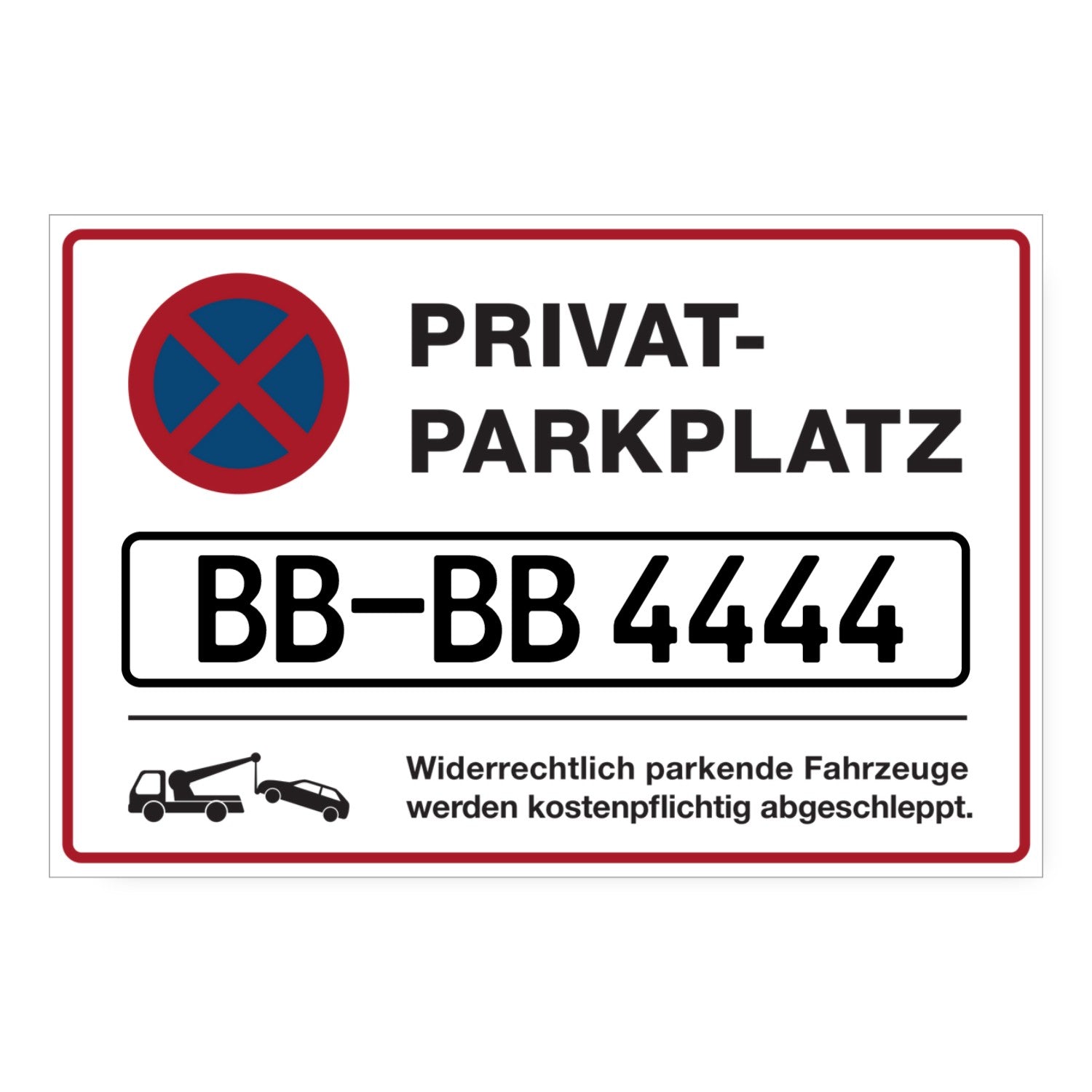 Aufkleber "Privatparkplatz" mit individuellem Kennzeichen, wetterfestes Schild für private Parkplätze, von aufkleberdrucker.de