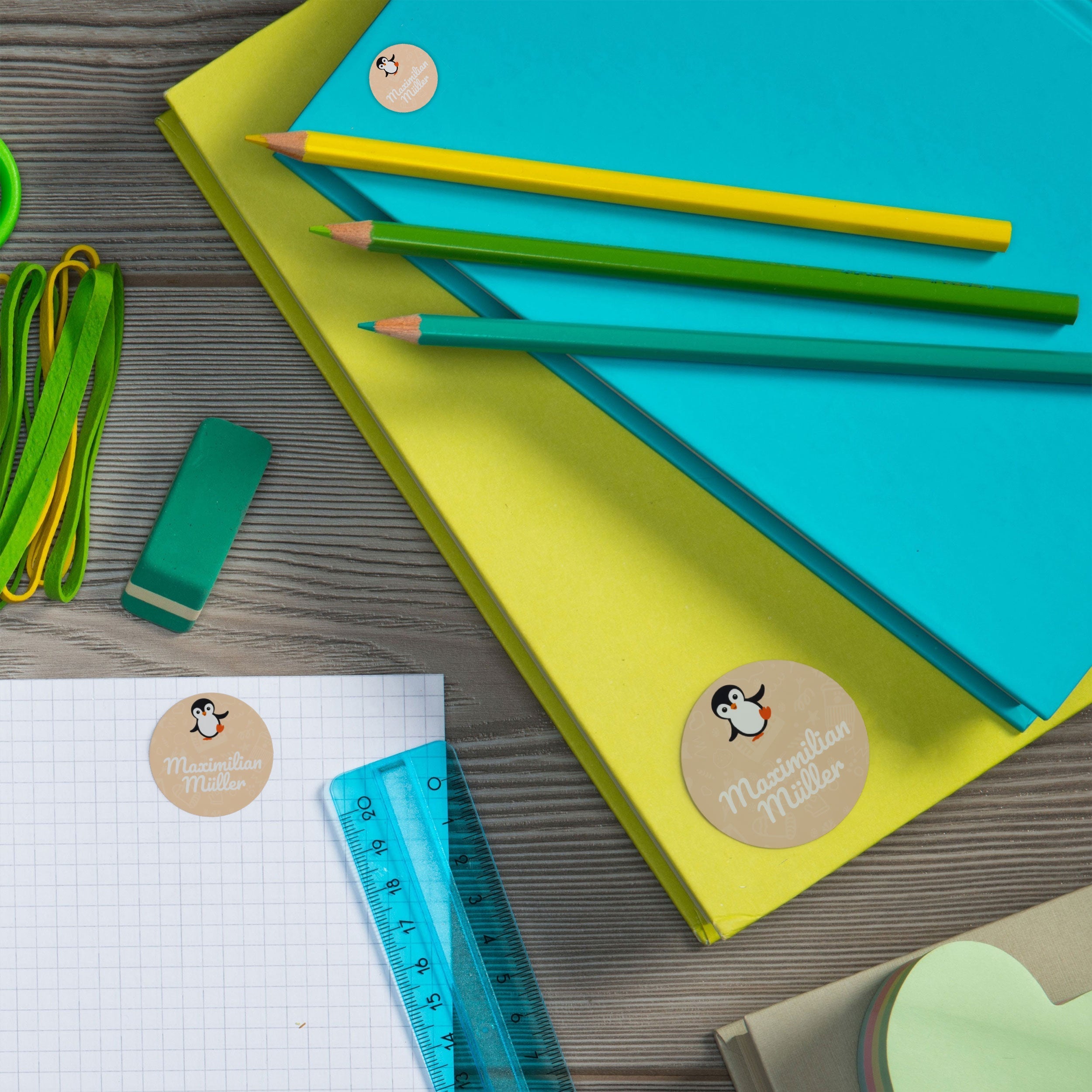 Runde Namensaufkleber in verschiedenen Größen, 61 Stück, aufkleberdrucker.de, mit bunten Designs und abwischbarer Oberfläche