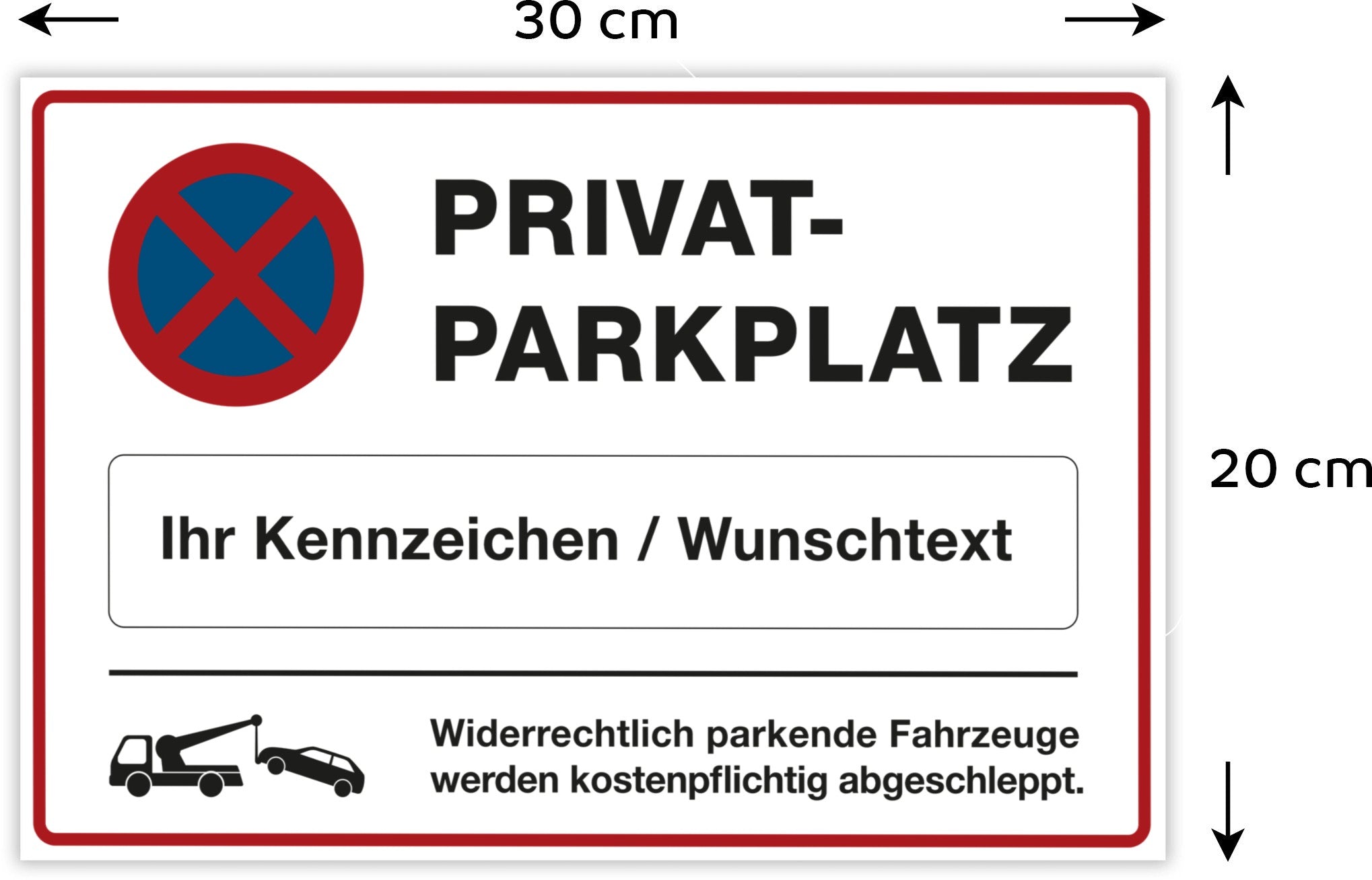 Privatparkplatz-Schild mit individuellem Kennzeichen, wetterfest und langlebig, von aufkleberdrucker.de, für private Parkflächen.