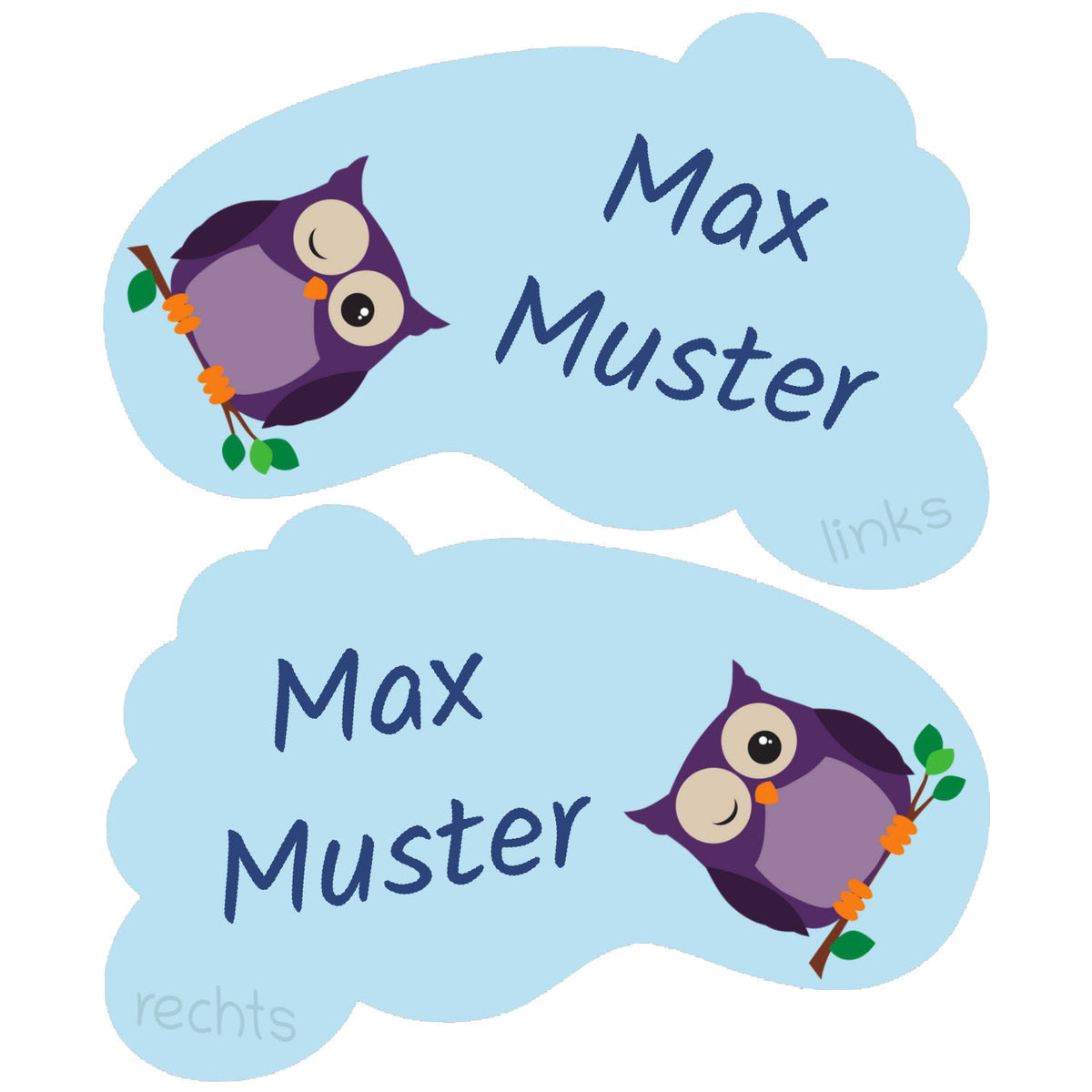 12 Paar personalisierte Schuh-Etiketten zum Beschriften von Schuhen, sichtbar auf weißen Labels für individuelle Kennzeichnung