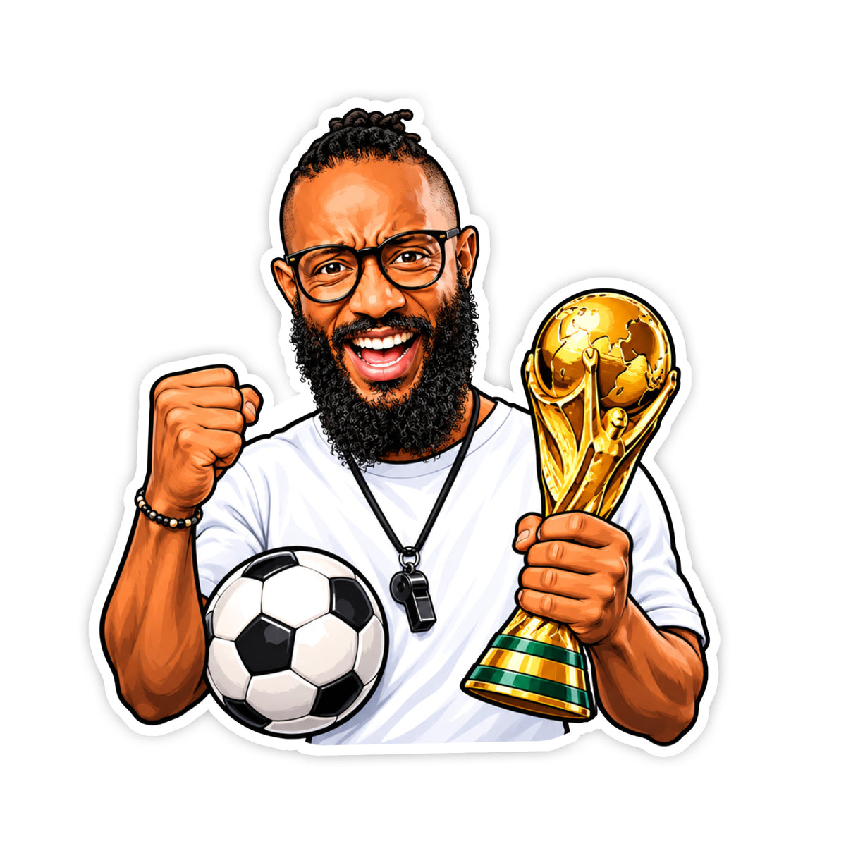 Personalisierter Fußball-Fan-Karikatur-Sticker nach Foto, konturgeschnitten, von aufkleberdrucker.de
