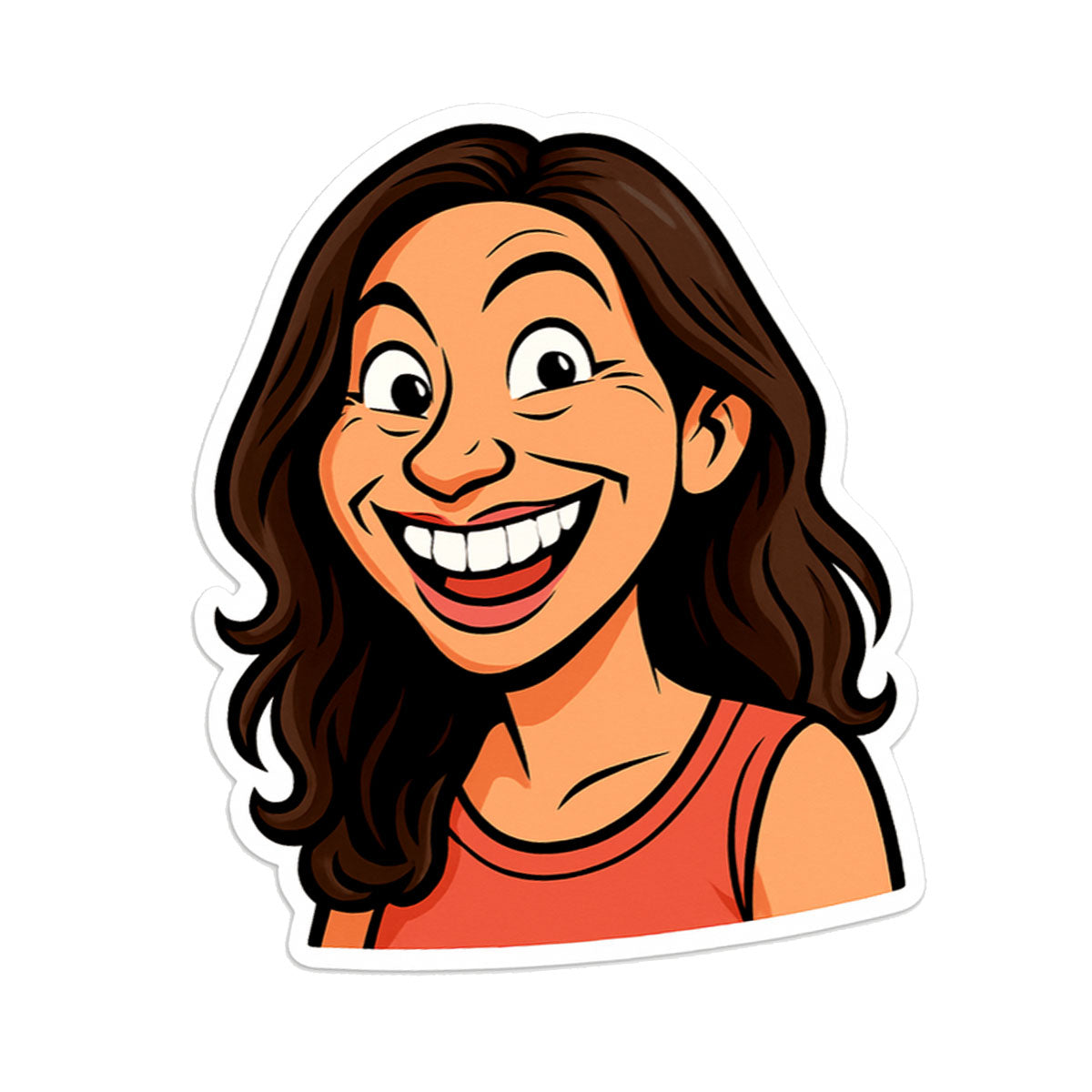Personalisierter Karikatur-Sticker nach Foto, konturgeschnitten, aufkleberdrucker.de, detailreicher Aufkleber mit Karikaturdesign